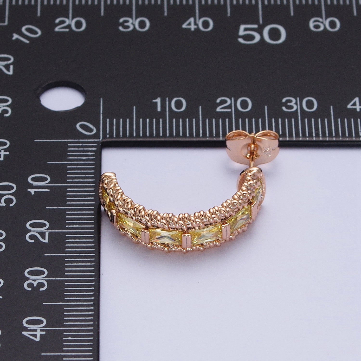 Chunky Yellow CZ Stud Earring for Statement Jewelry C Hoop  G-936 - DLUXCA