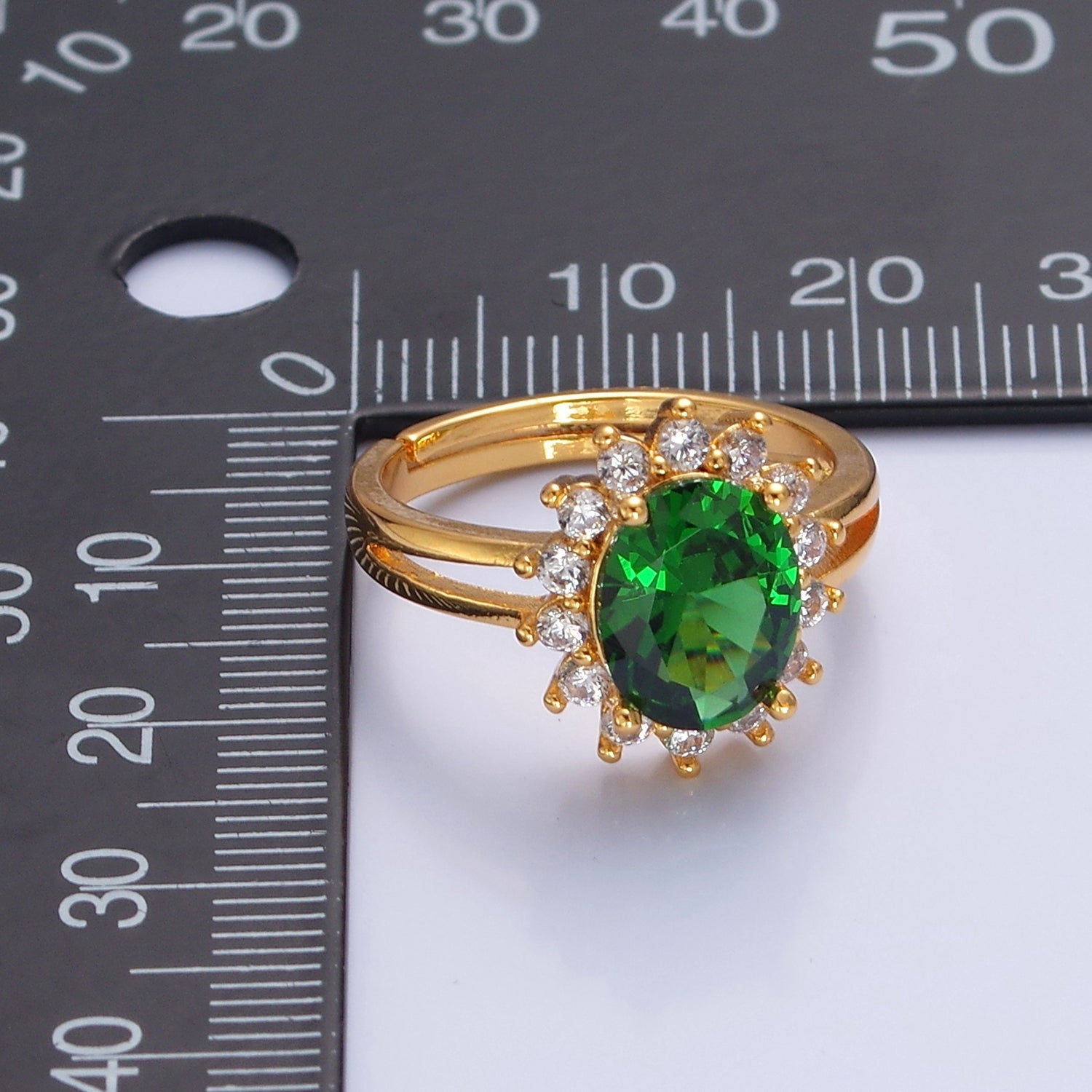 24K Gold Filled Celestial Sun Ring with Oval Emerald Green Cubic Zirconia CZ V-540 - DLUXCA