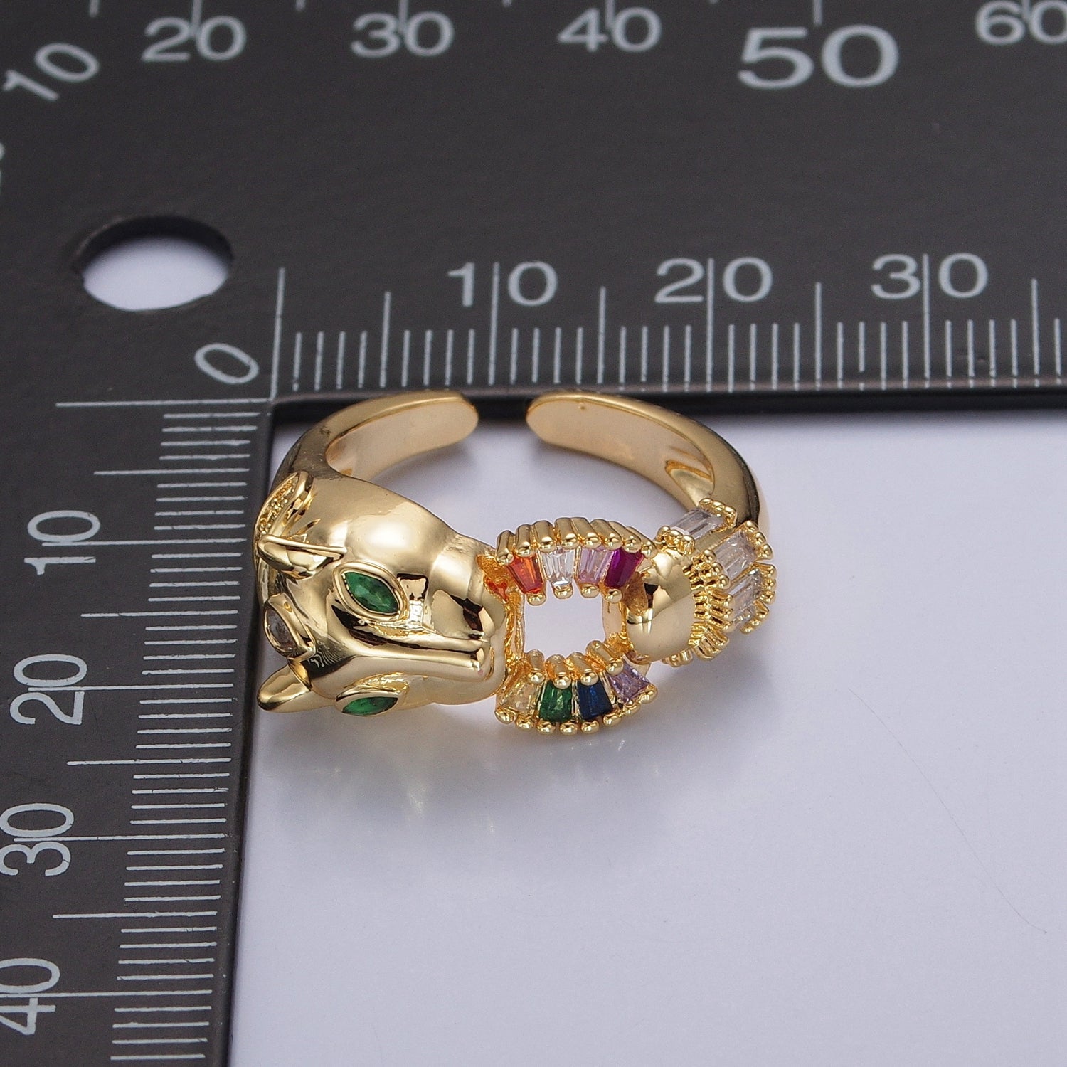 24K Gold Filled Panther Ring with Multicolor Cubic Zirconia P329 - DLUXCA