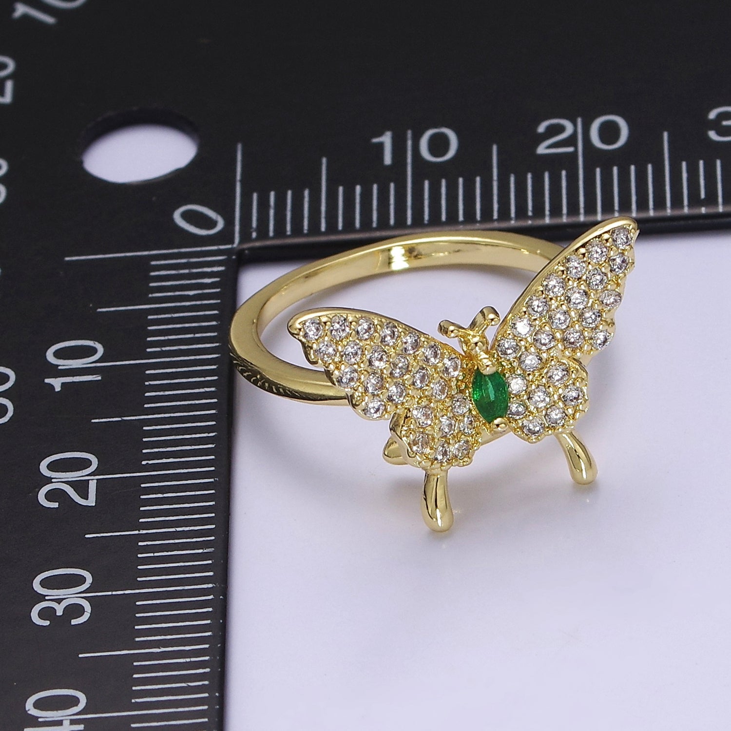 Dainty Gold Butterfly Ring Clear Cz Stone Mariposa Jewelry V-265 - DLUXCA