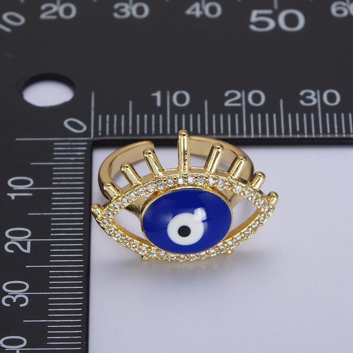 24K Gold Filled Evil Eye White, Blue Enamel Micro Paved CZ Ring | Y487 Y488 - DLUXCA