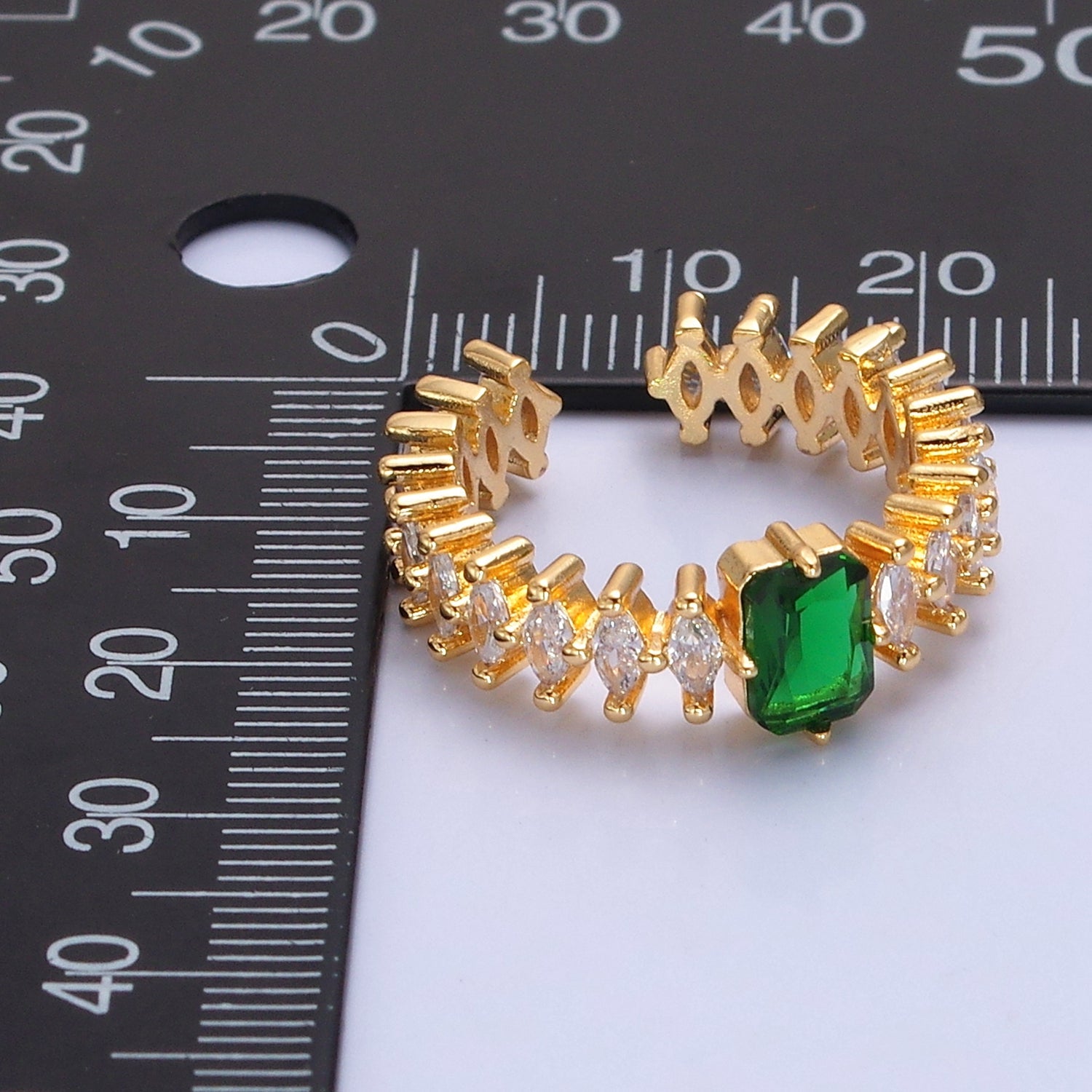 24K Gold Filled Emerald Green Baguette Ring with Clear Marquise Band,  Cubic Zirconia CZ Promise Ring, V529 - DLUXCA