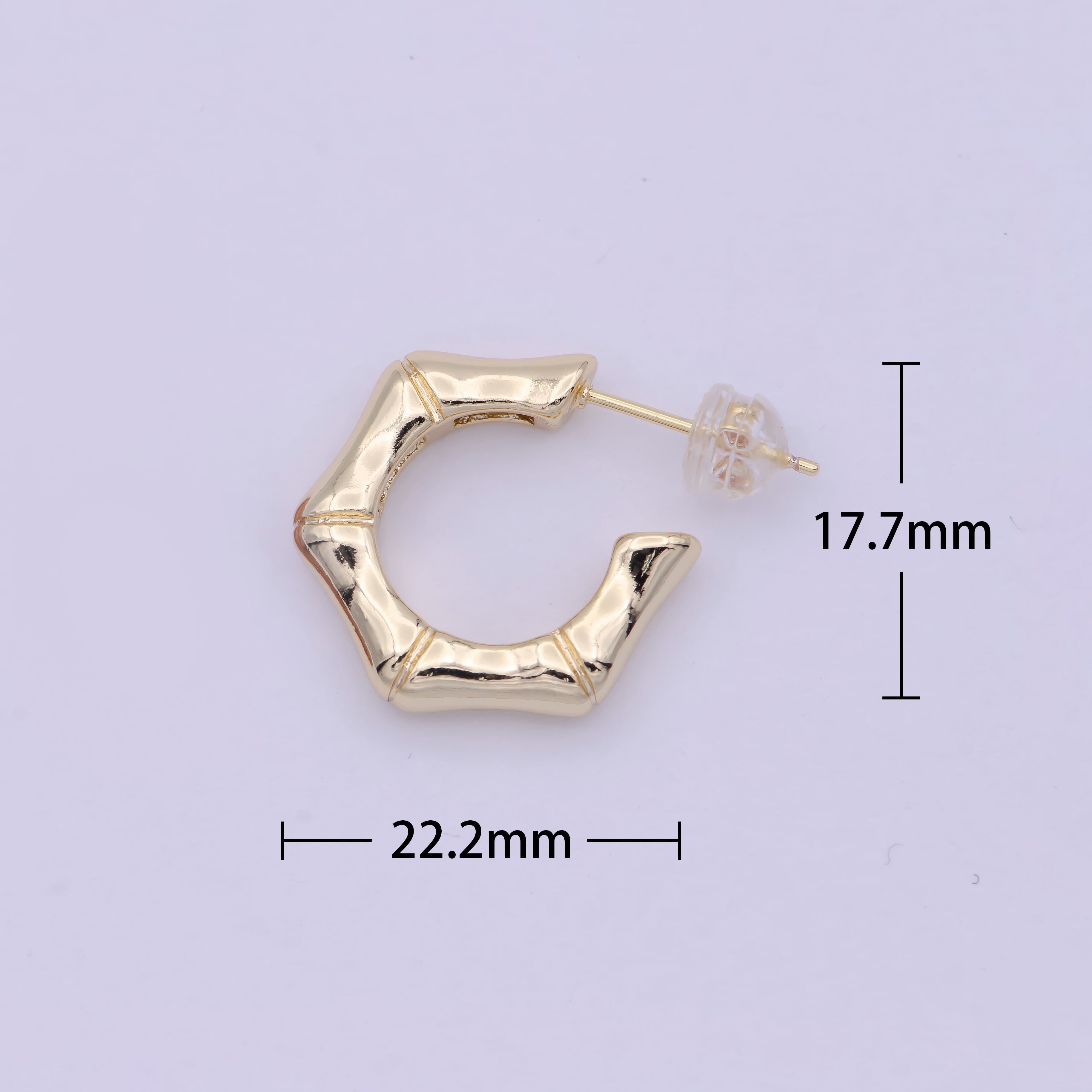 Dainty Bamboo Design Gold hoop Earring 22mm Everyday Wear Jewelry - DLUXCA