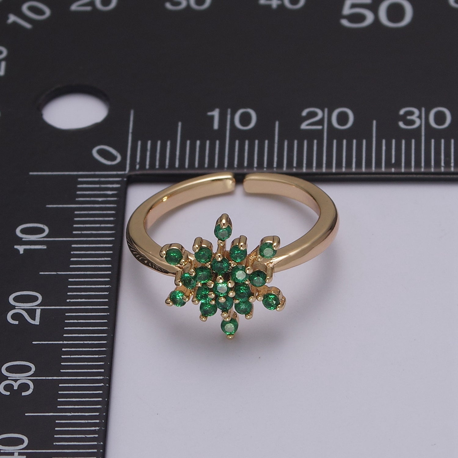 Gold Filled Snowflake with Pink Green CZ Ring For Woman Jewelry Finger Ring Open Adjustable - DLUXCA