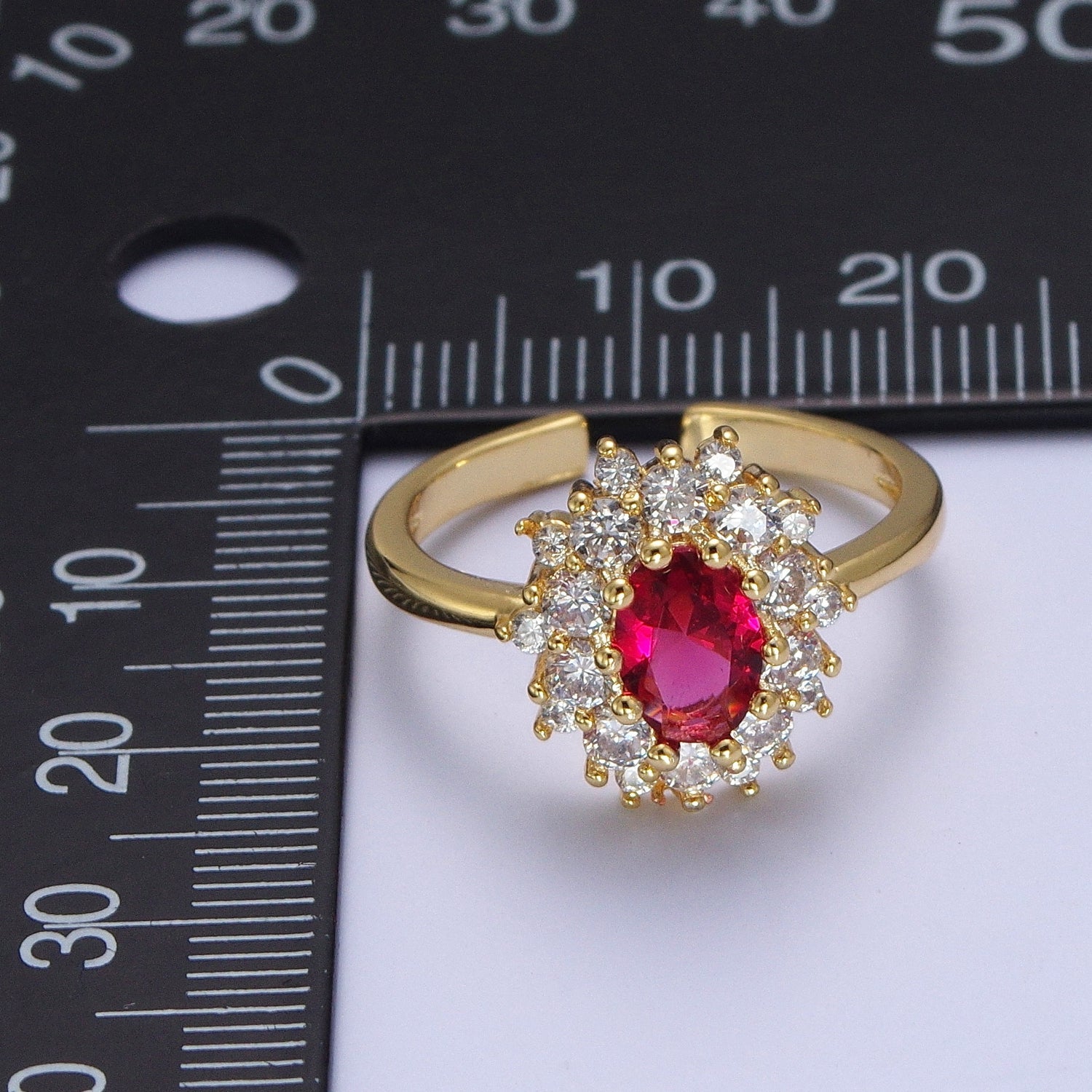 Gold Fuchsia Cubic Zirconia Flower Celestial Star Adjustable Ring S-246 - DLUXCA