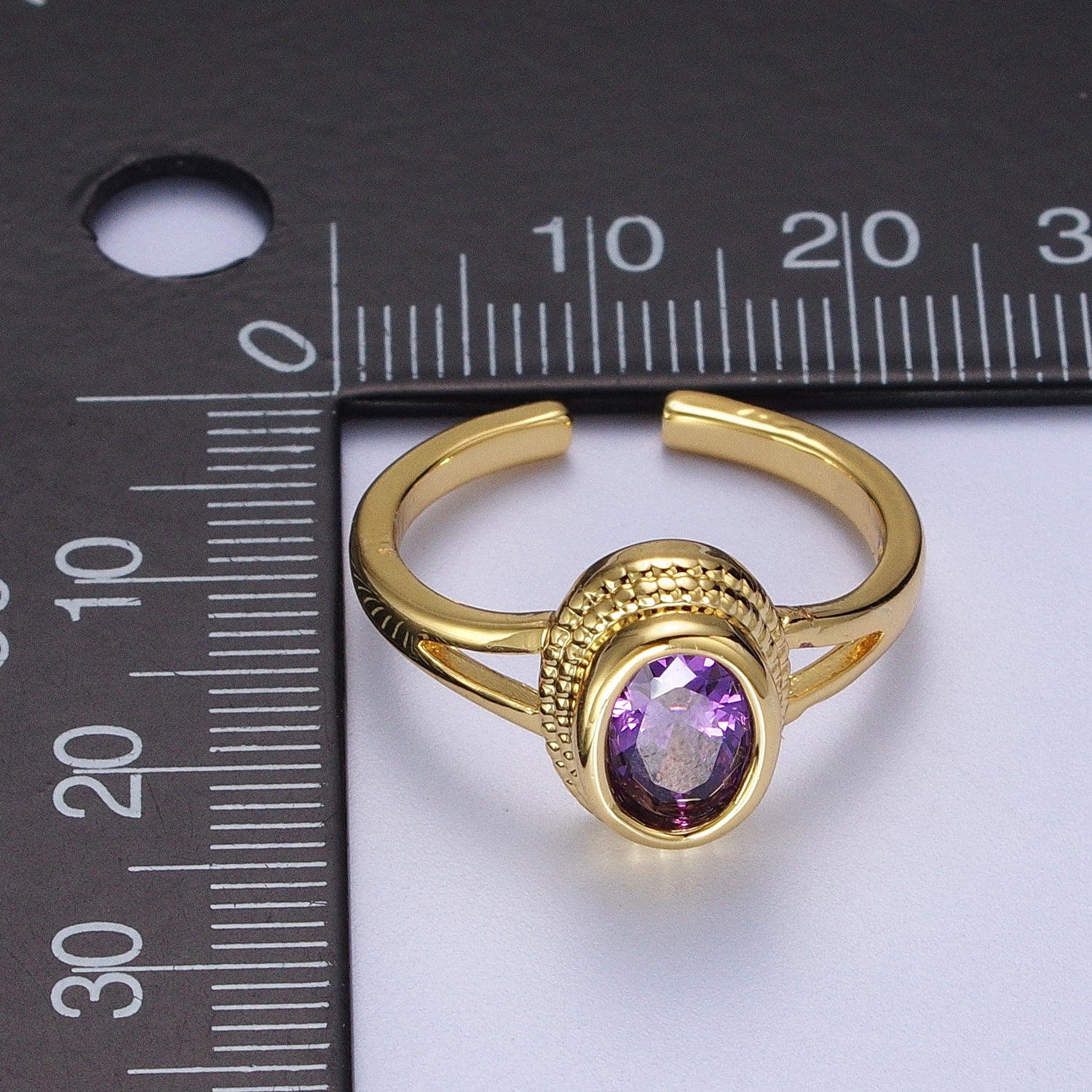 Vintage Gold Ring Amethyst Purple CZ Ring Open Adjustable Jewelry R-207 - DLUXCA