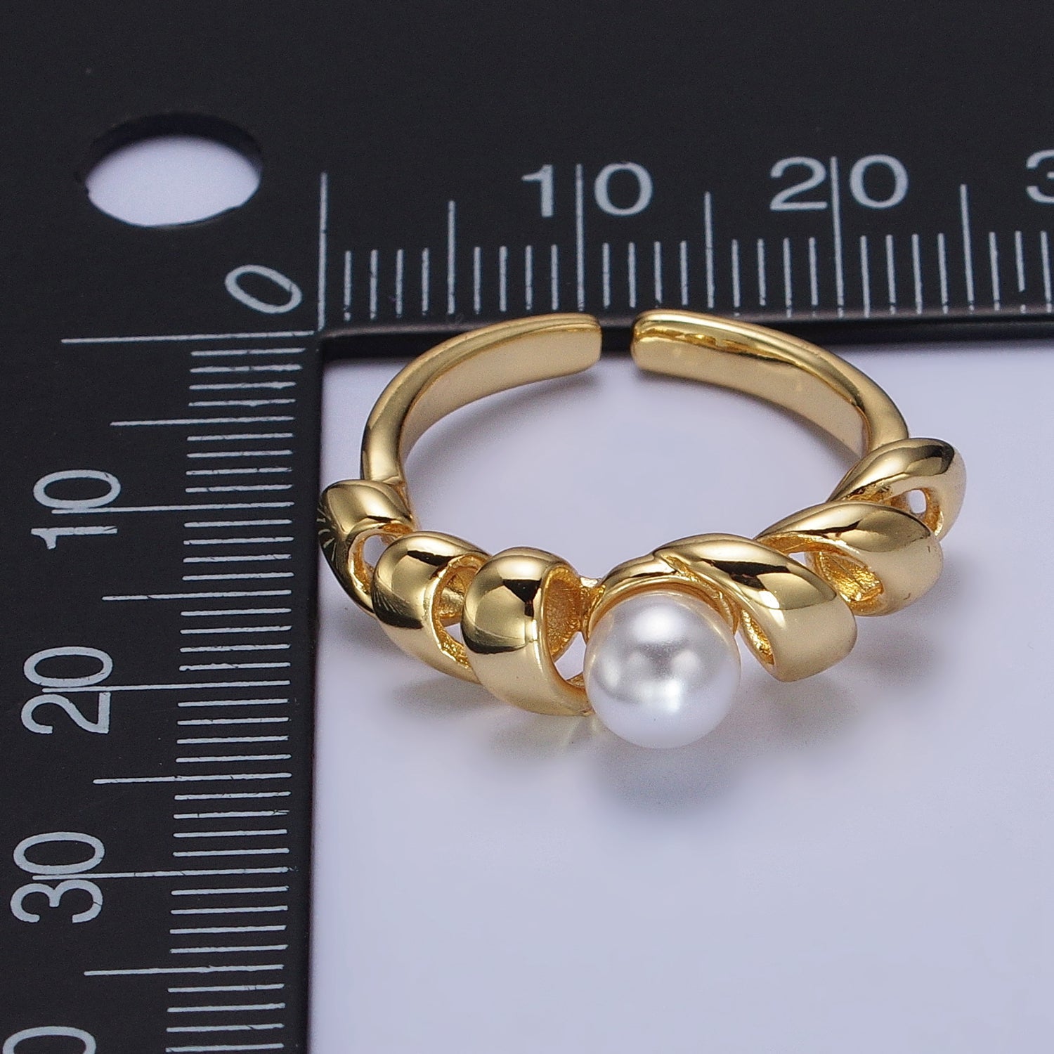 24K Gold Filled Round Pearl Twisted Coil Adjustable Ring in Gold & Silver | Y592 Y593 - DLUXCA