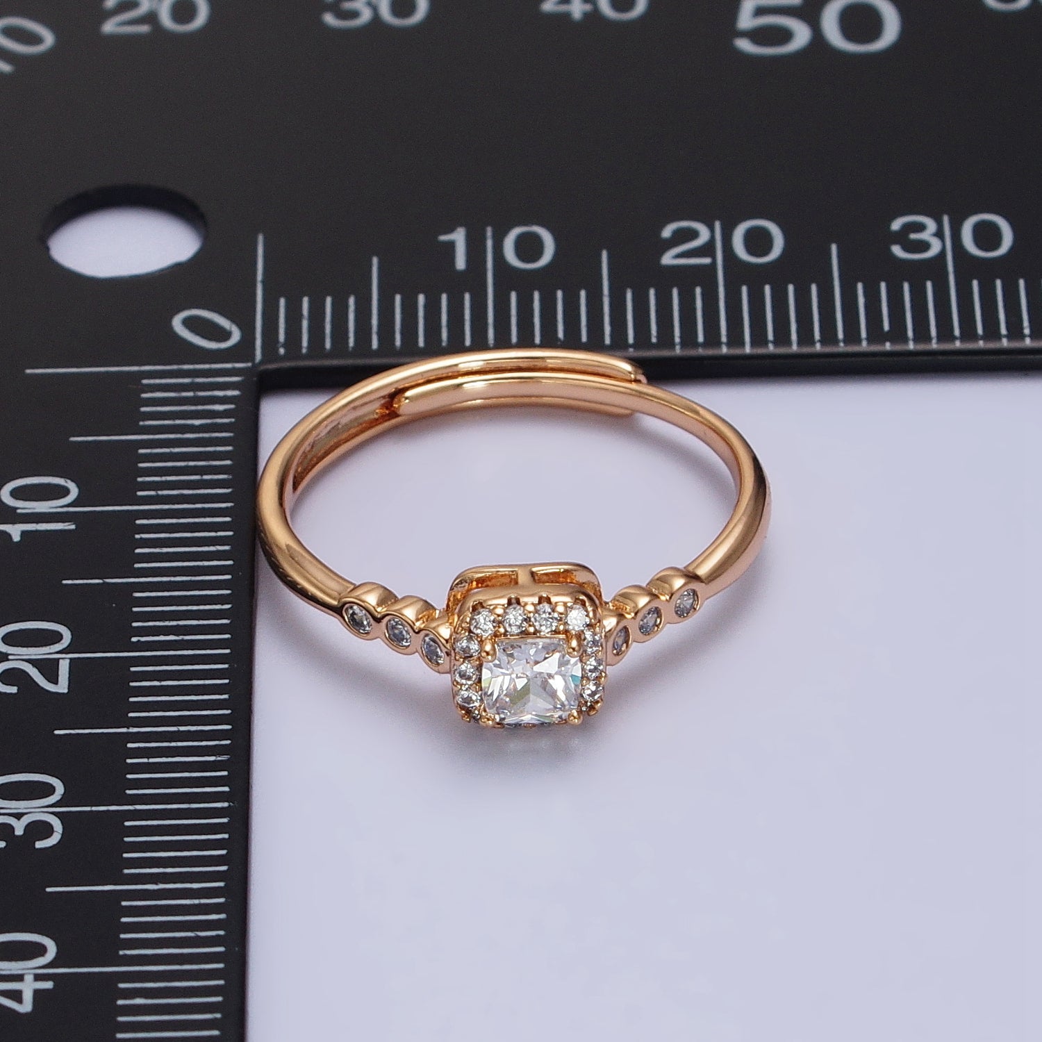 18K Gold Filled Clear Square Micro Paved Round CZ Adjustable Ring | Y583 - DLUXCA