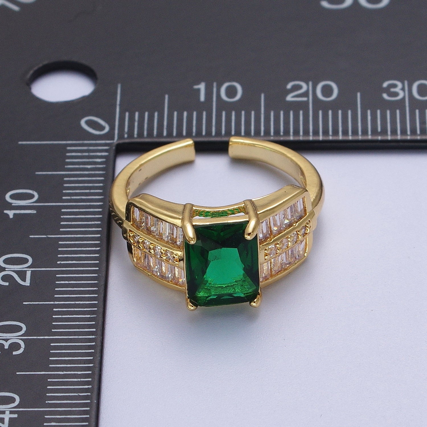 Micro Paved Emerald Green Clear Baguette Cubic Zirconia CZ Promise Statement Ring | V045 - DLUXCA