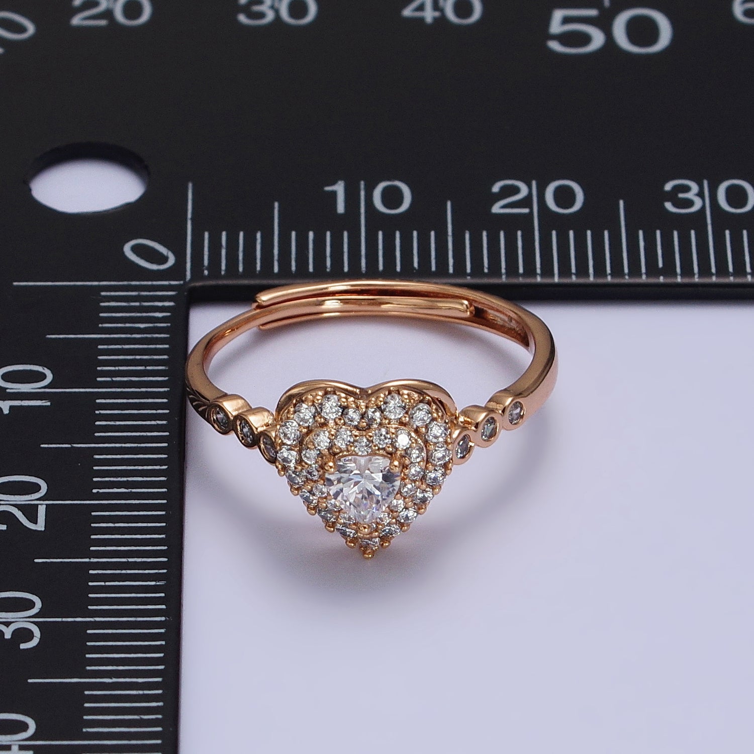 18K Gold Filled Clear Heart Micro Paved Round CZ Adjustable Ring | Y582 - DLUXCA