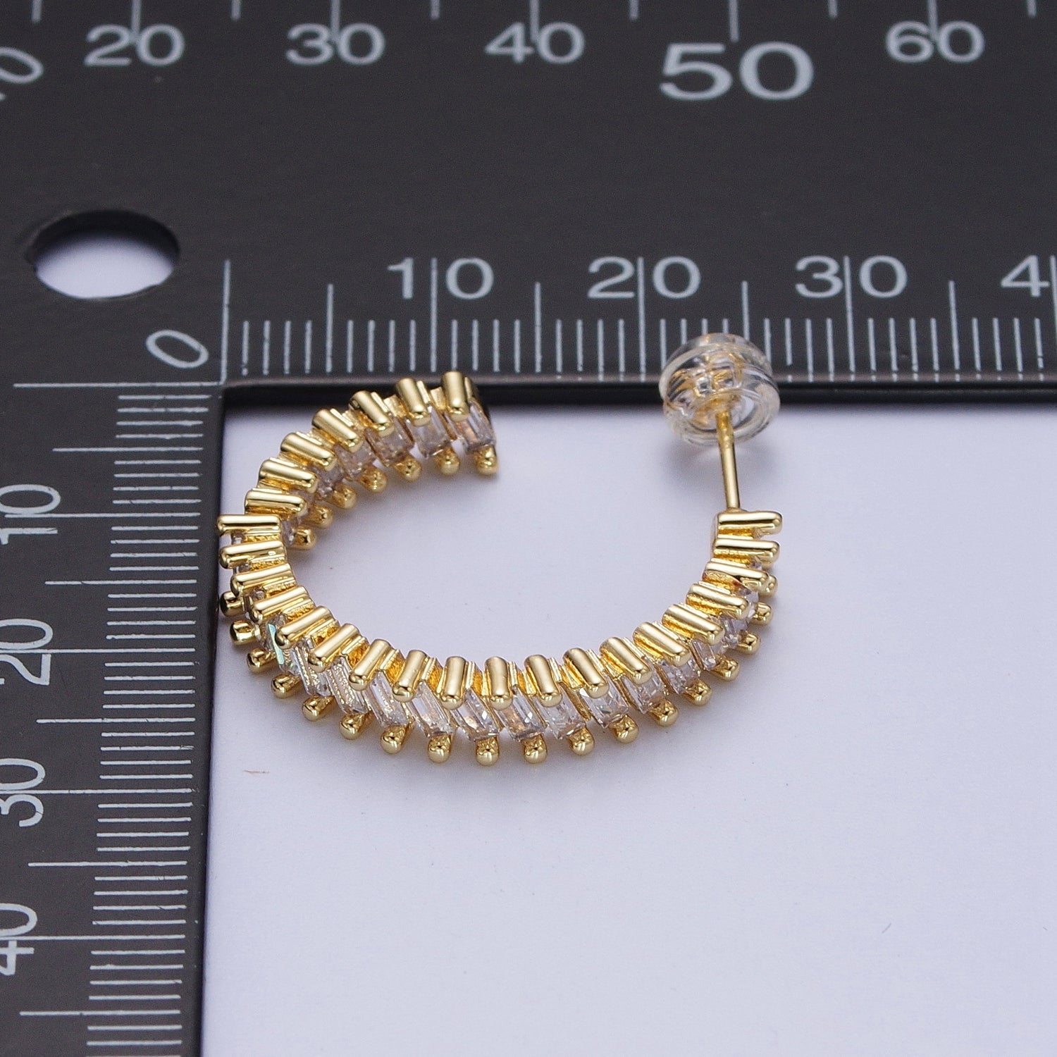Clear Gold Baguette CZ Hoop Earrings | Gold Cubic Zirconia Earrings | Gold CZ Earrings | Baguette Hoop Earrings | CZ Baguette Earrings G-138 - DLUXCA