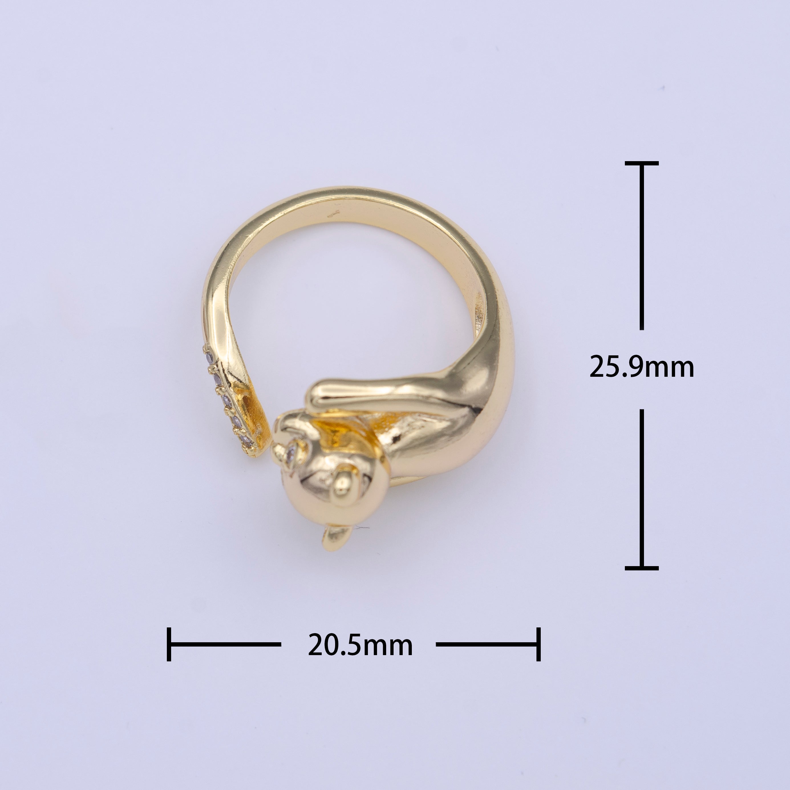 Gold Filled Dog Pug Chasing Tail Micro Paved CZ Adjustable Ring | Y418 - DLUXCA