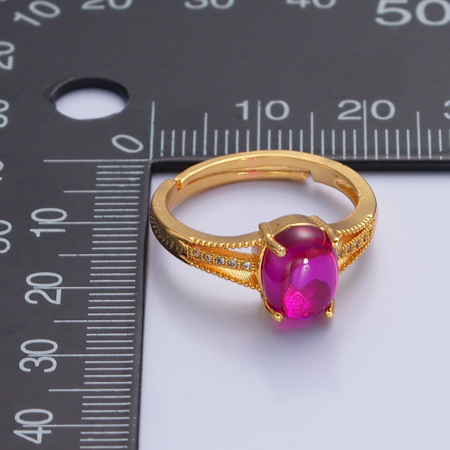 24K Gold Filled Fuchsia Pink Jade with Micro Pave CZ Band, P-310 - DLUXCA