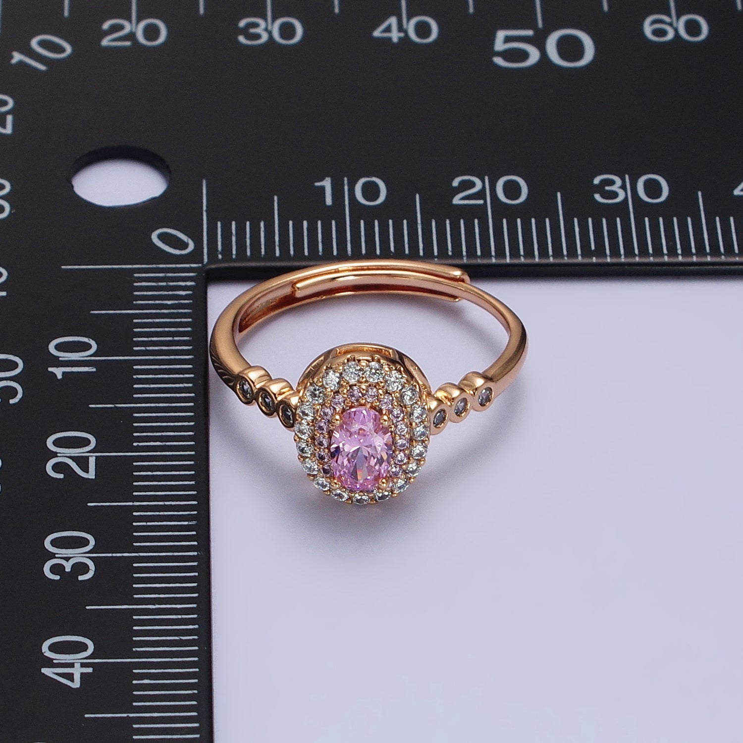 18K Gold Filled Pink, Fuchsia Oval Micro Paved Round CZ Adjustable Ring | Y579 Y588 - DLUXCA