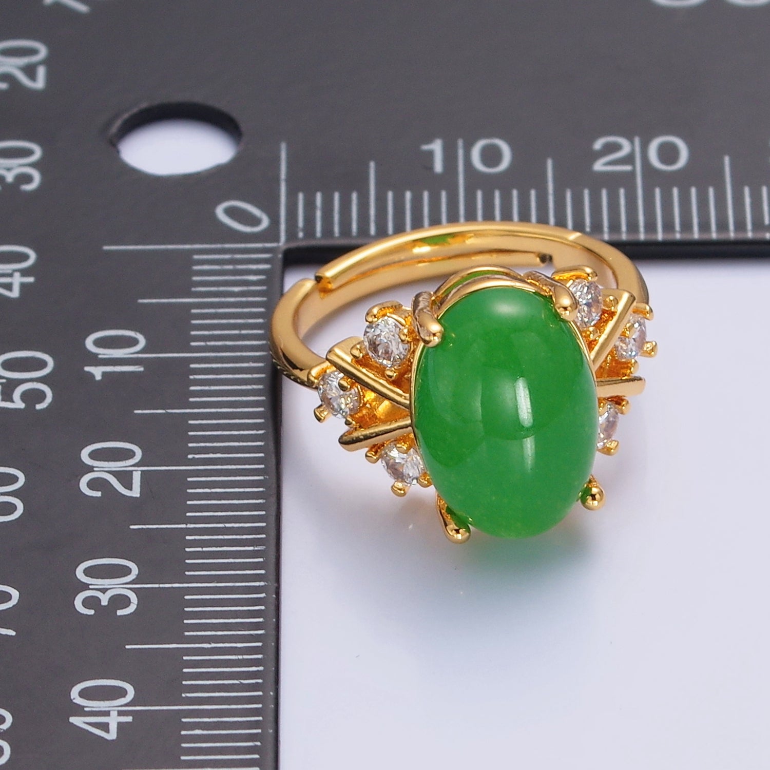 Oval Green Jade Statement Ring, V-539 - DLUXCA