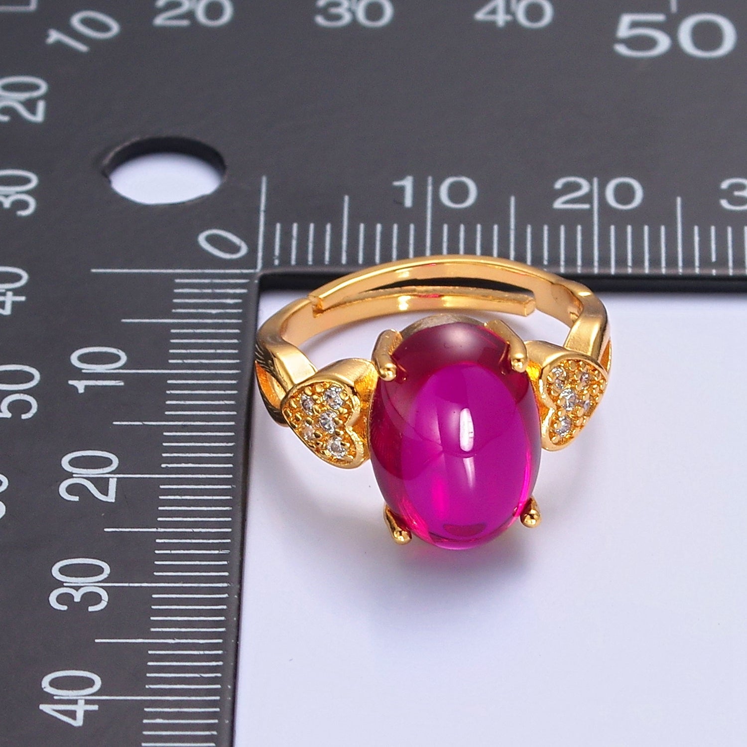 Micro Pave CZ Heart Fuchsia Pink Jade Ring, P312 - DLUXCA