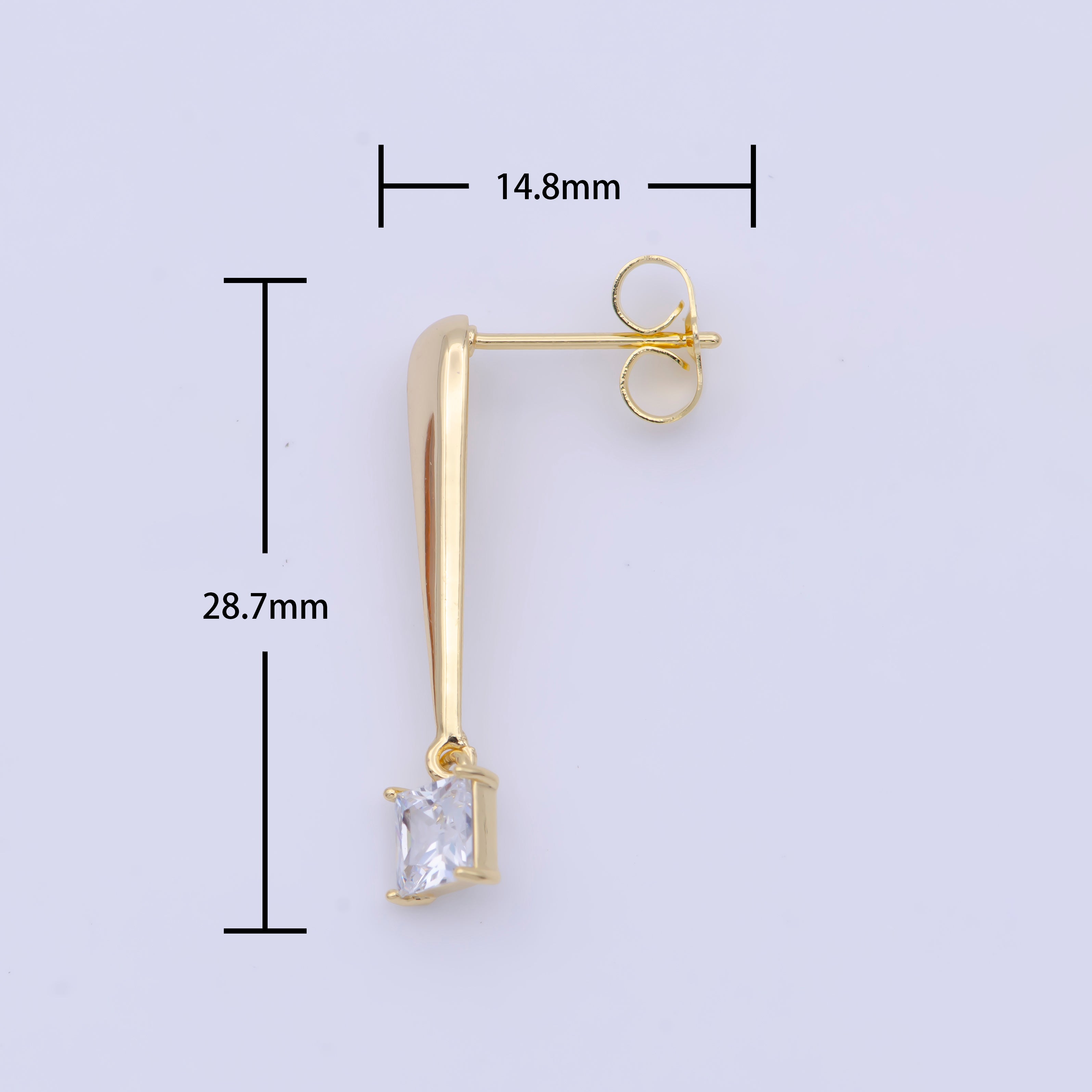Clear Square Baguette Gold Drip Drop Stud Earrings | Y932 - DLUXCA