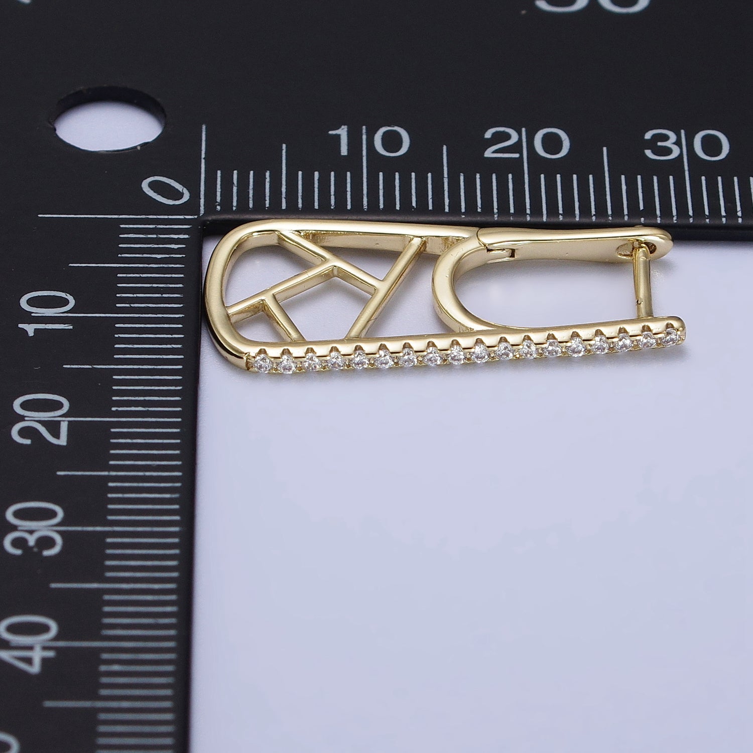 14K Gold Filled Micro Paved Lined Abstract Linear 28.7mm Oblong Hoop Earrings | AB261 - DLUXCA