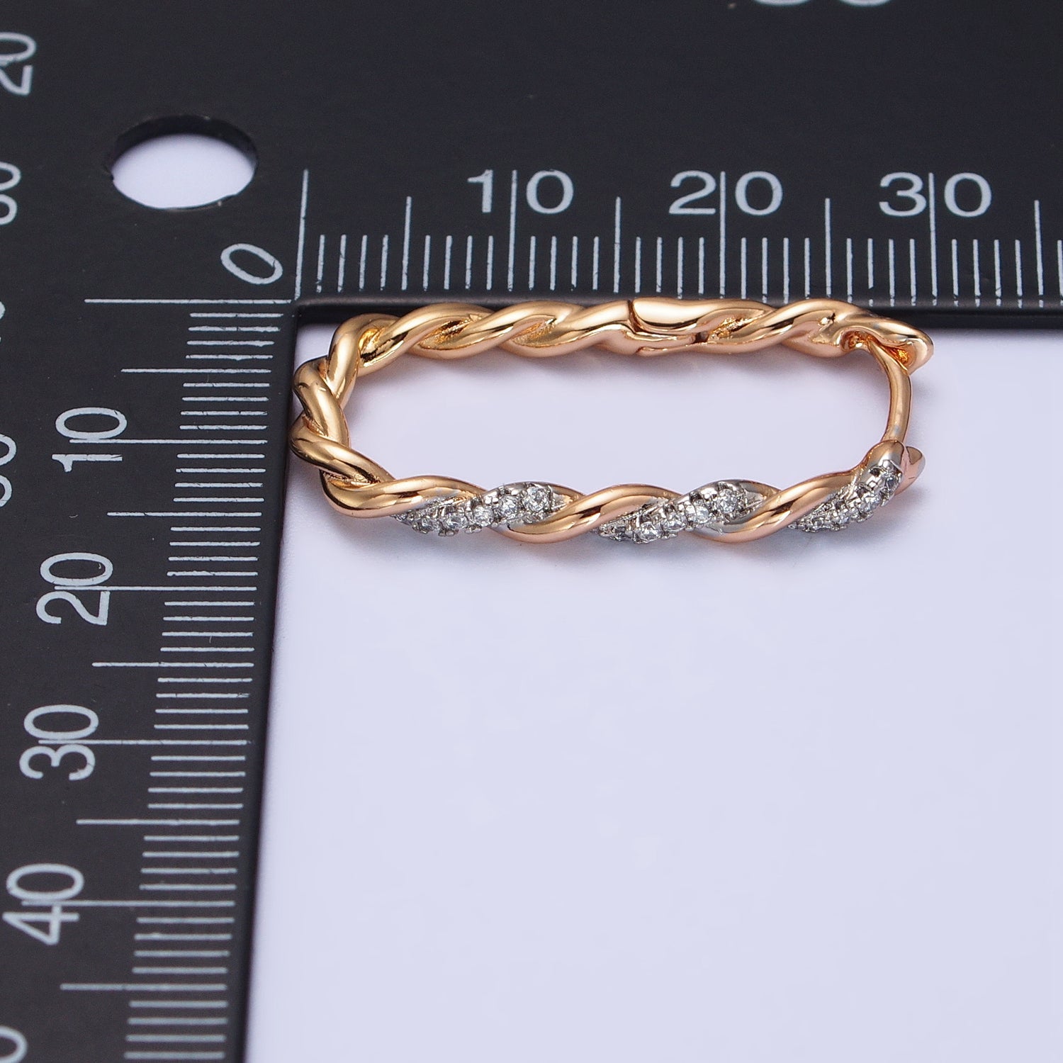 18K Gold Filled Micro Paved CZ Twisted Oblong Mixed Metal Hoops | AB262 - DLUXCA