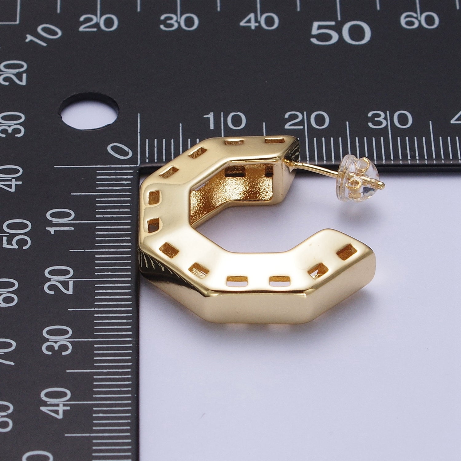 Gold / Silver Boxy Hexagonal Geometric C Shaped Hoop Stud Earrings | G461 G462 - DLUXCA