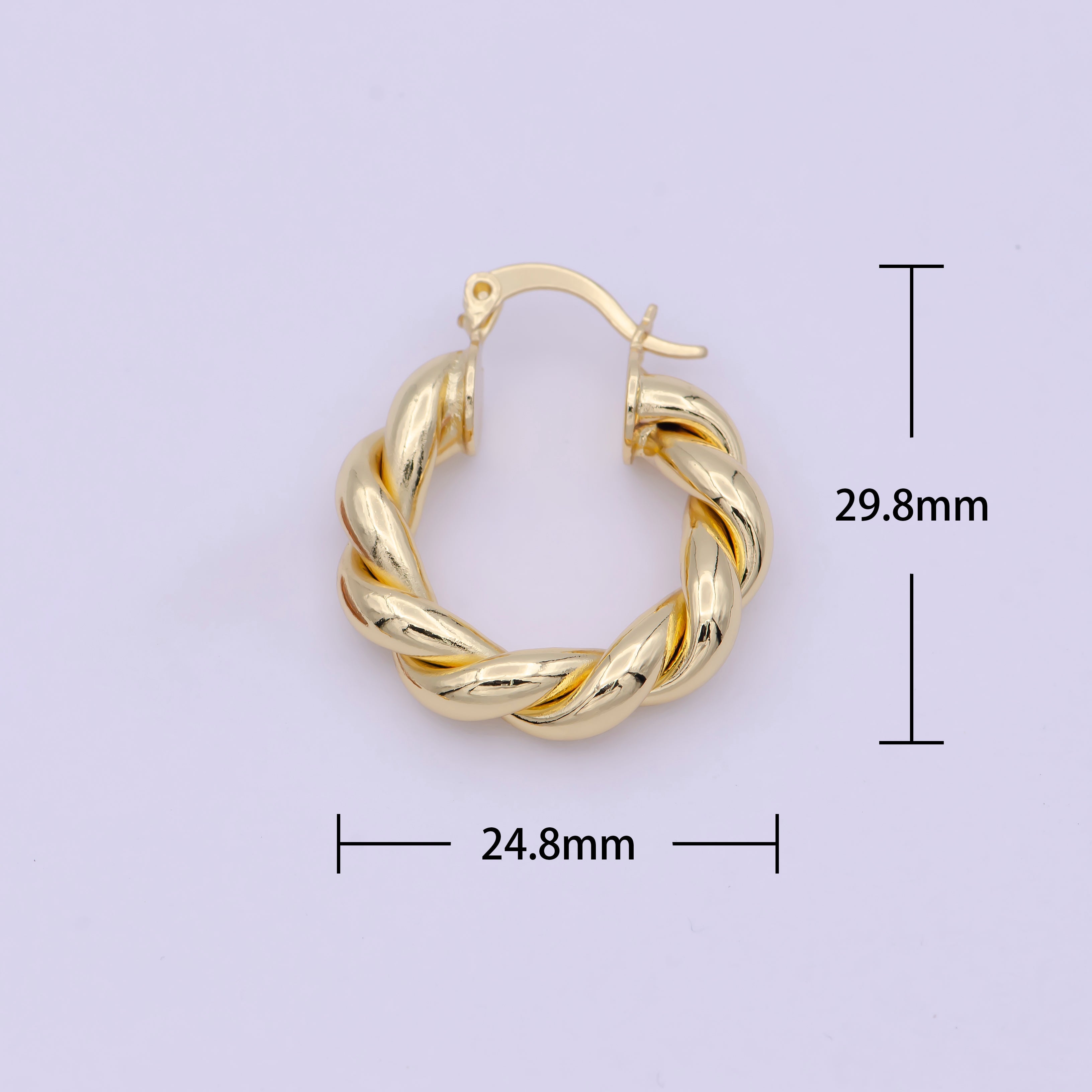 Bold Rope Design Gold hoop Twisted Earring 25mm Everyday Wear Jewelry - DLUXCA