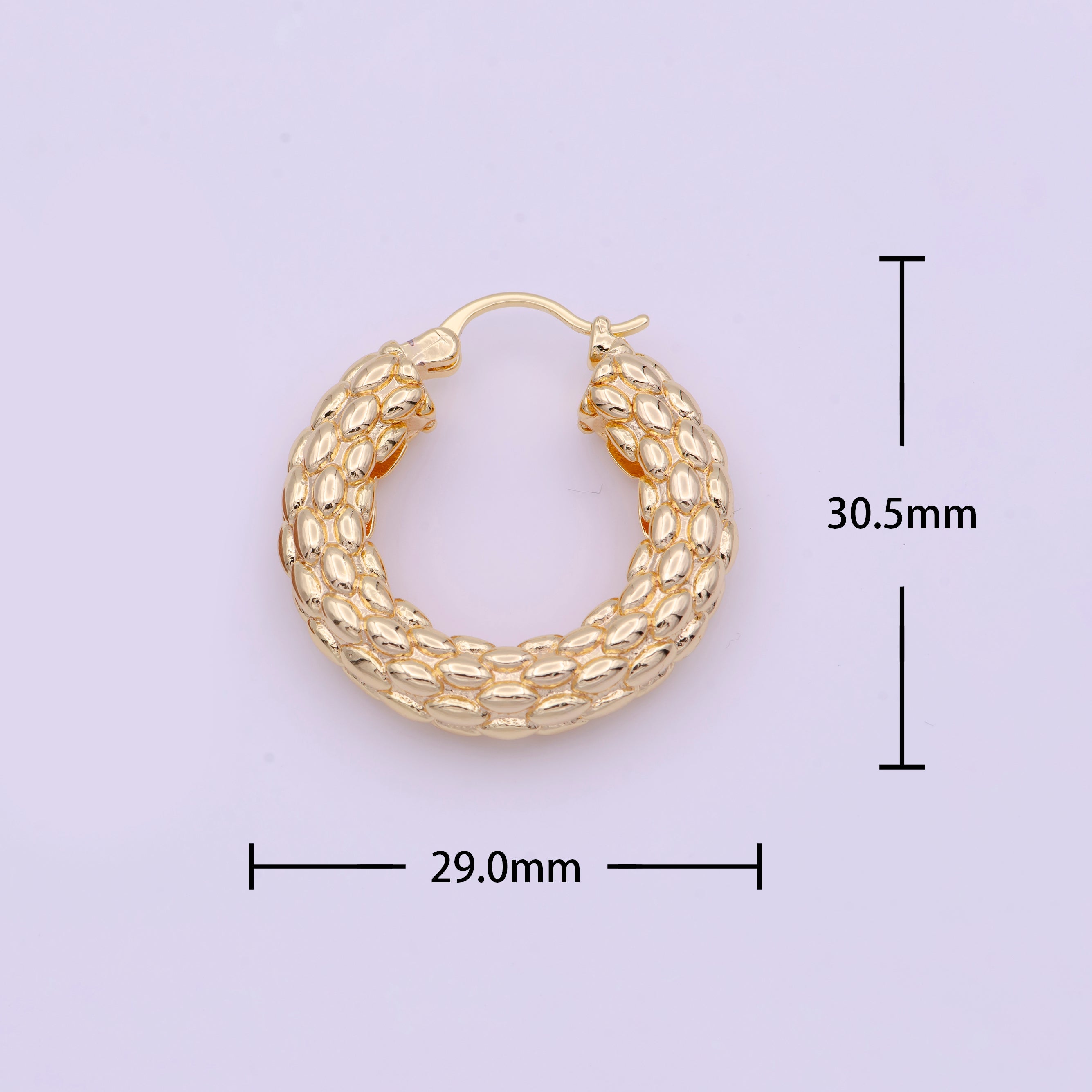 Chunky Beaded Gold Hoop Earring Textured 30mm Hoop Earring Y157 - DLUXCA