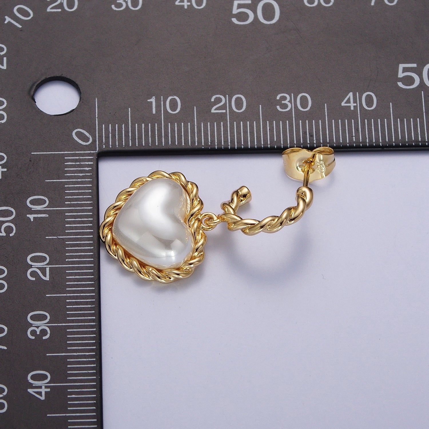 Gold Twist Rope C Shaped Hoop White Shell Heart Pearl Dangle Drop Stud Earrings | Y061 - DLUXCA