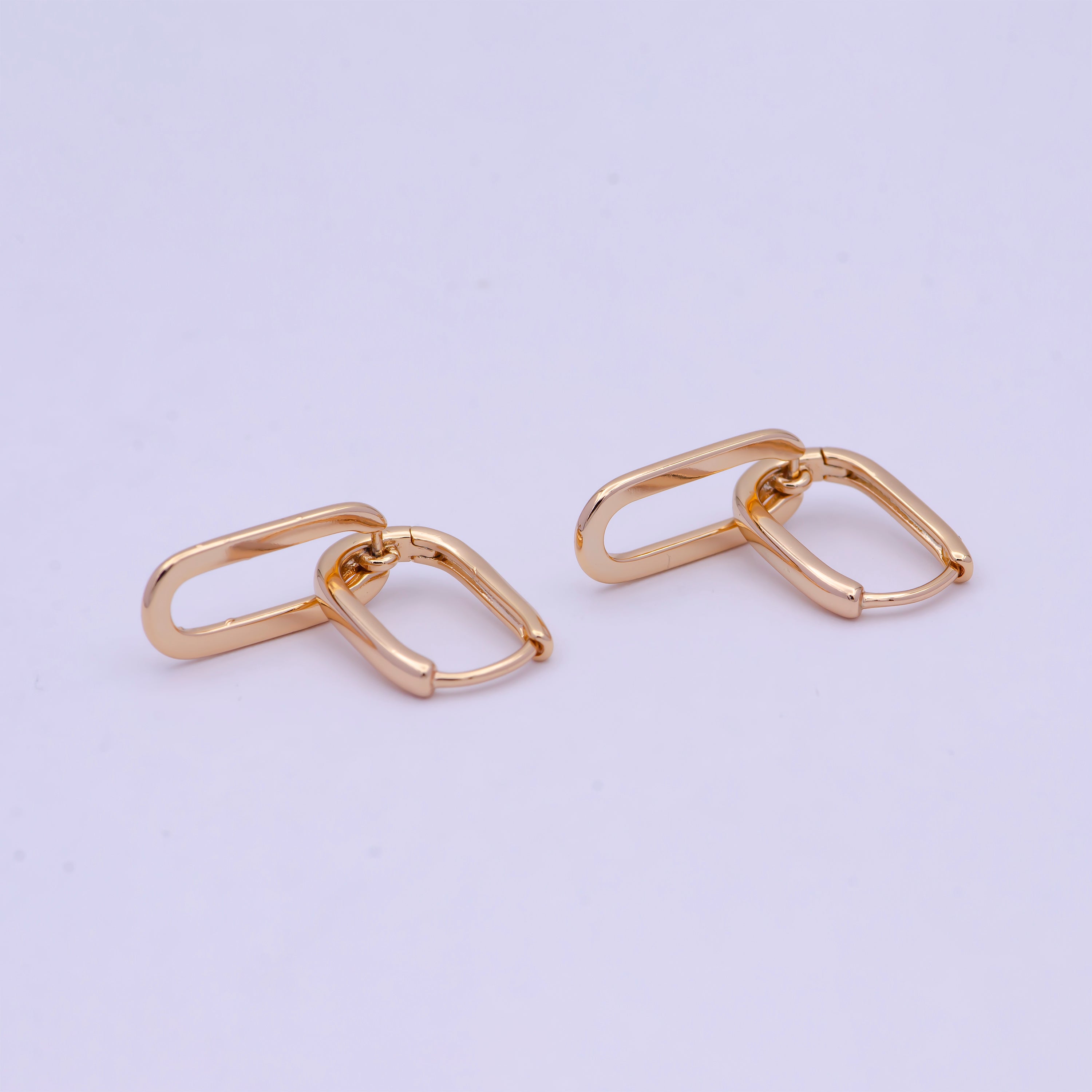 18K Gold Filled U Shaped Huggie Paperclip Chain Link Drop Dangle Earrings | T142 - DLUXCA