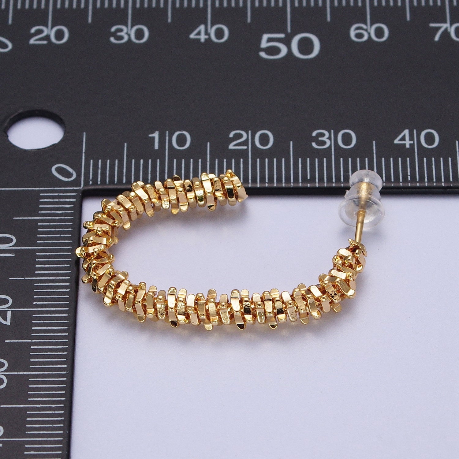 Gold Oval Hoop Modern Textured Hoop Earrings G-393 - DLUXCA