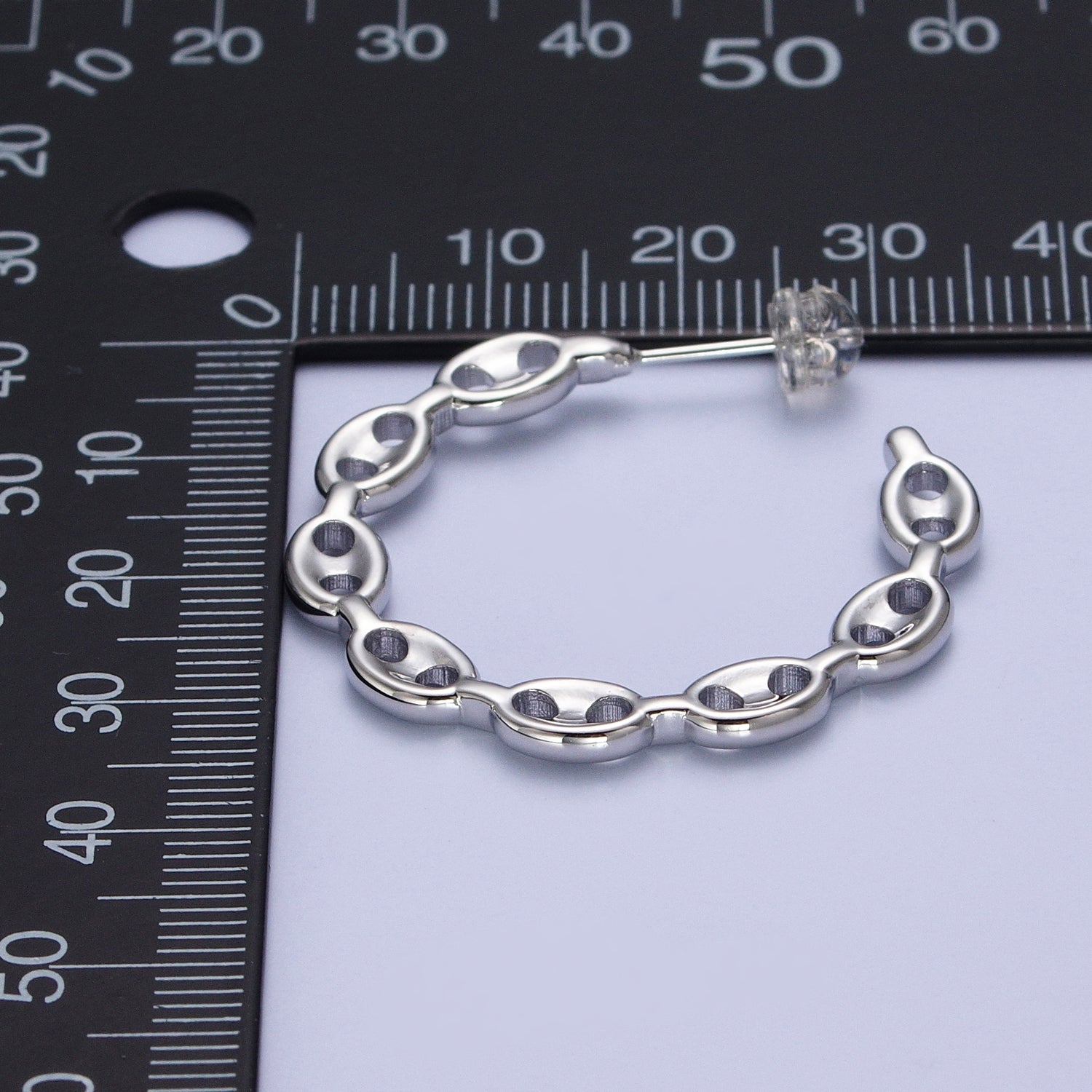 Anchor Mariner Chain Link C Shaped Hoop Stud Earrings in Gold & Silver | X878 X879 - DLUXCA
