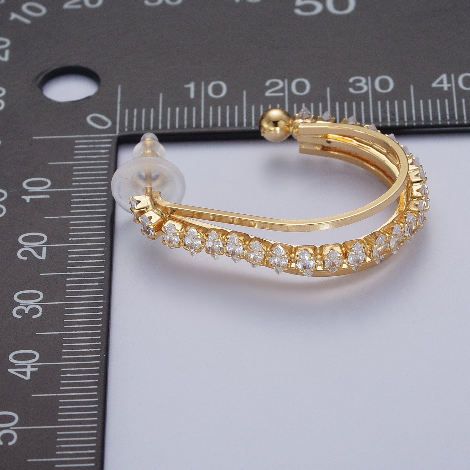 24K Gold Filled Marquise Cubic Zirconia Multiple Band J-Hoop Stud Earrings | X841 X884-X890 - DLUXCA