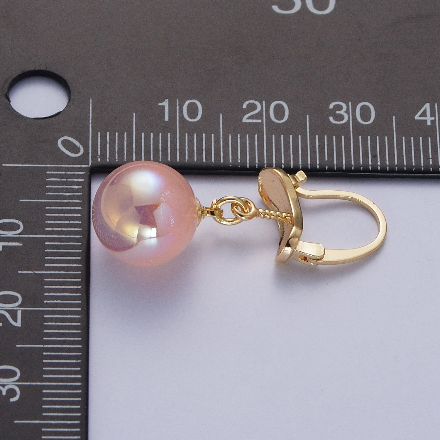 24K Gold Filled Leverback Earrings Small Hoop Earrings with Round Ball Pastel AB Color Drop Q216 - DLUXCA
