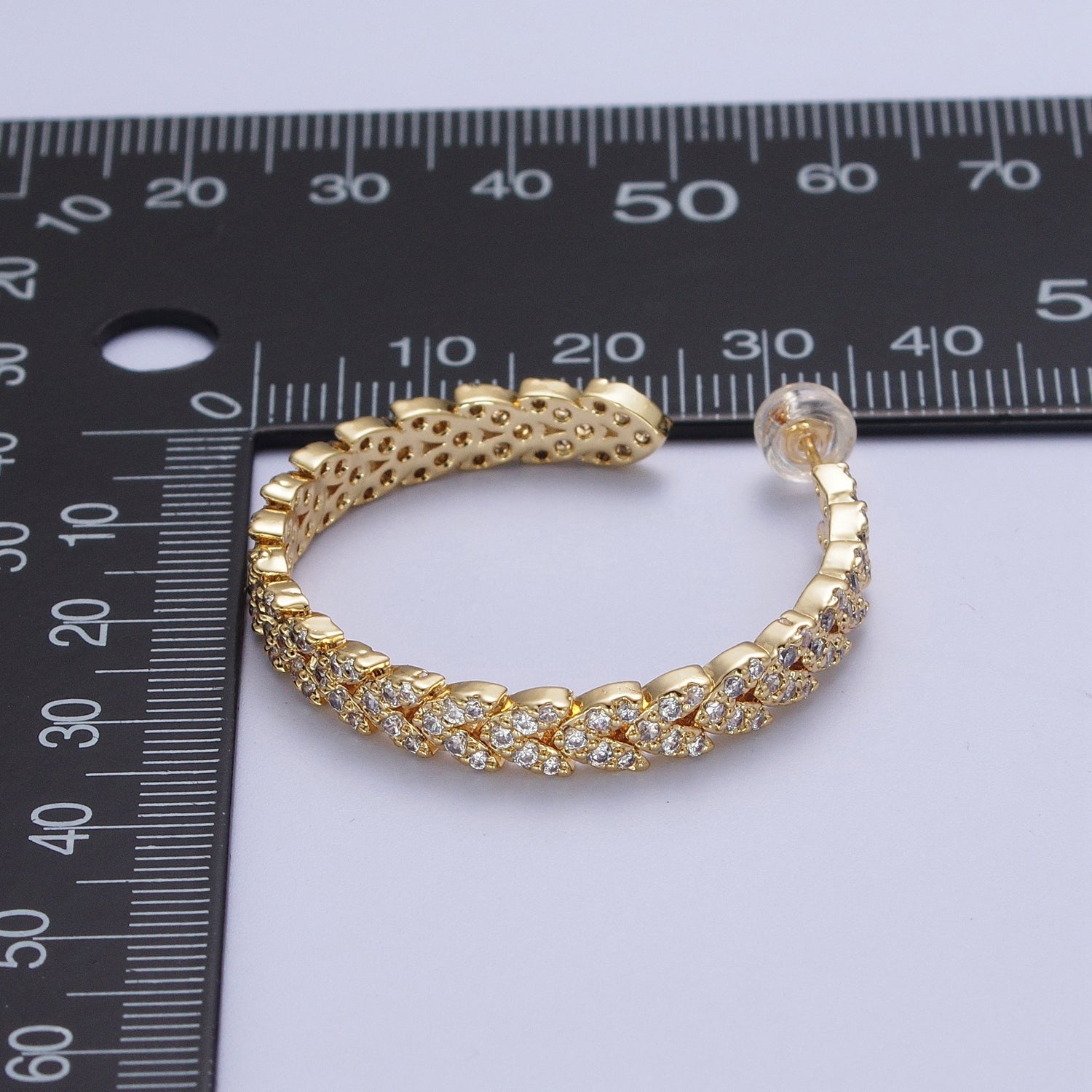 Micro Paved CZ Gold Wreath Paddy Heart Statement C Shaped Hoops Earrings | G587 - DLUXCA