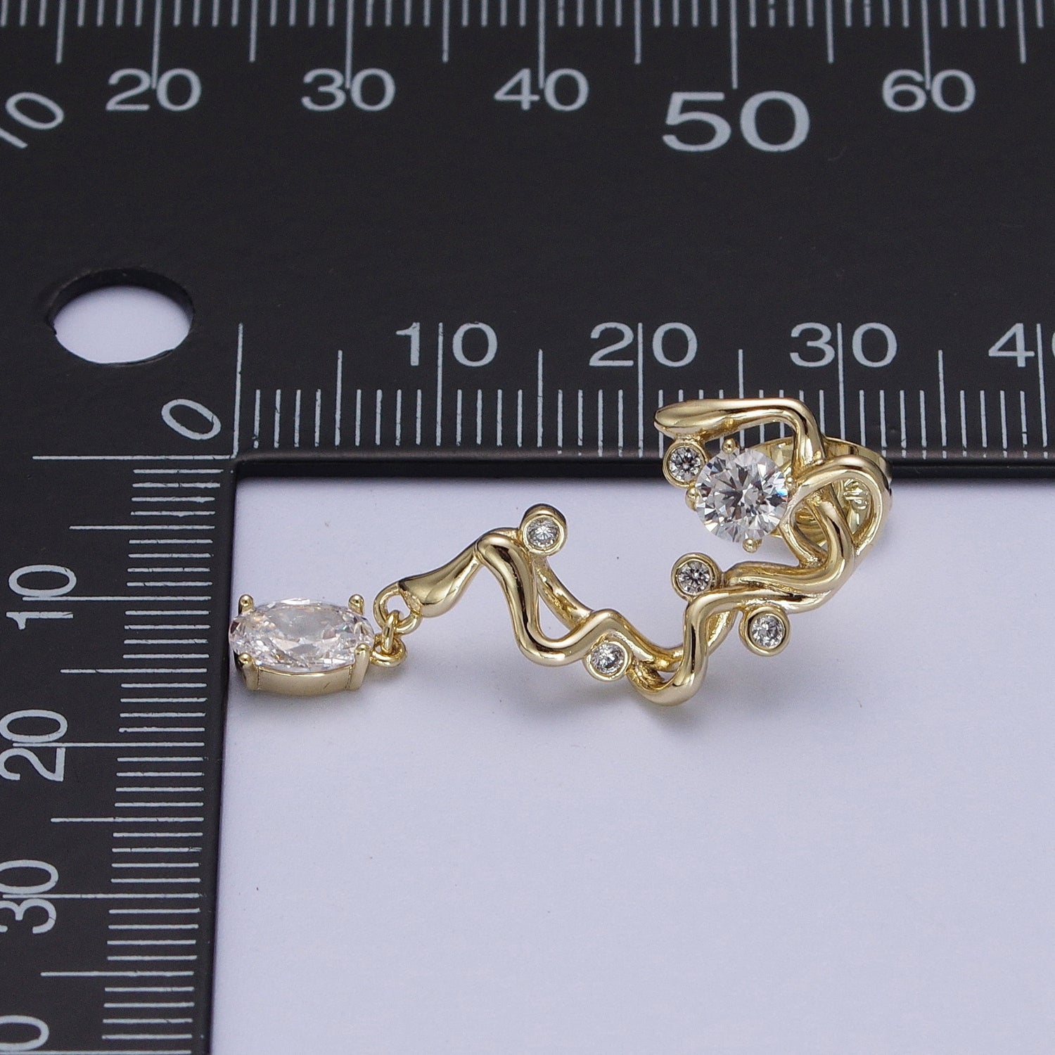 14K Gold Geometric Abstract Round Oval Cubic Zirconia Drop Stud Earrings | Y062 - DLUXCA