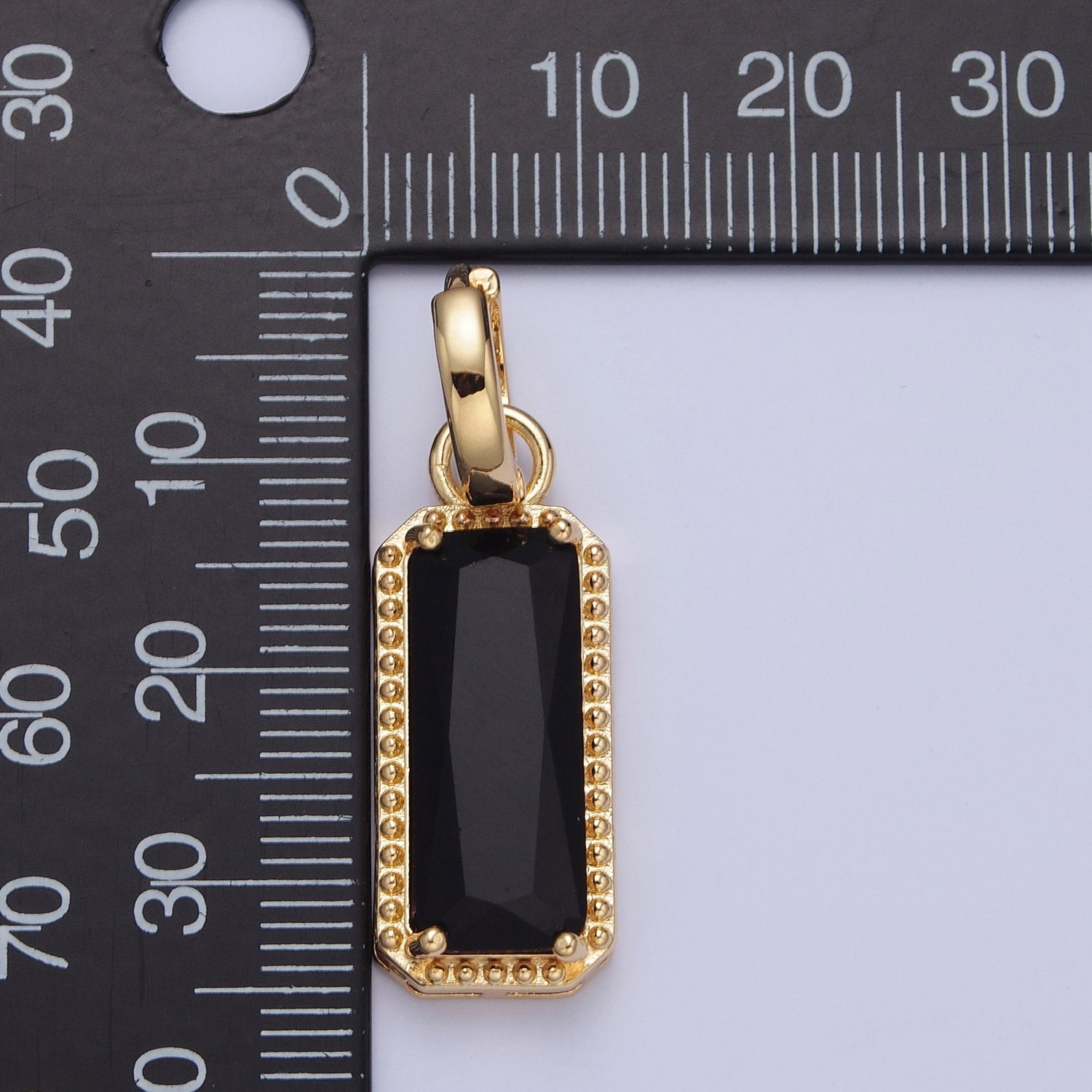 24K Gold Filled Baguette Huggie Hoop, Multicolor CZ Gold Beaded Charm Earrings V410-V418 - DLUXCA