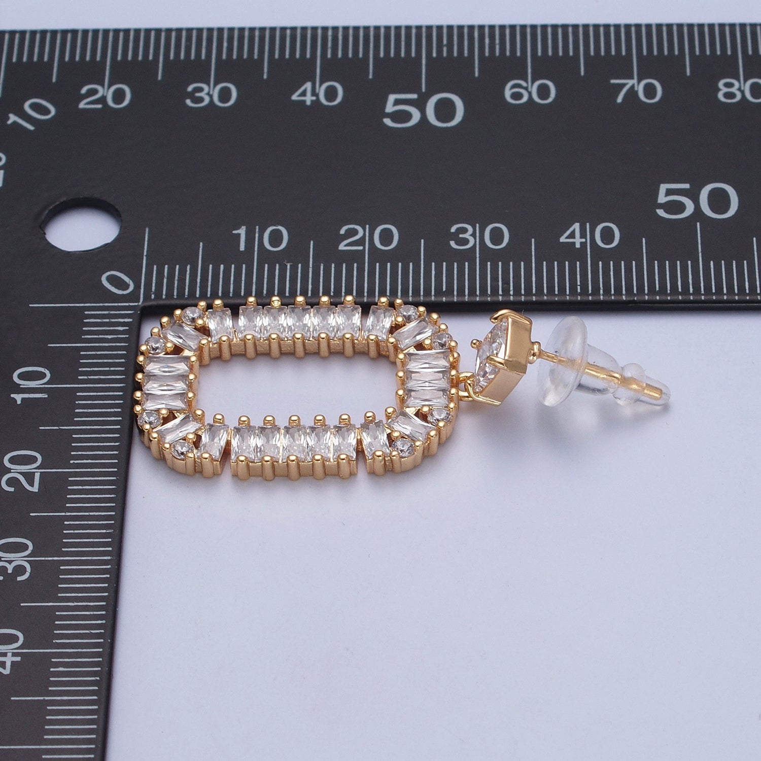 24K Gold Filled Oval Baguette Zirconia Drop & Dangle Stud Earrings W732 - DLUXCA