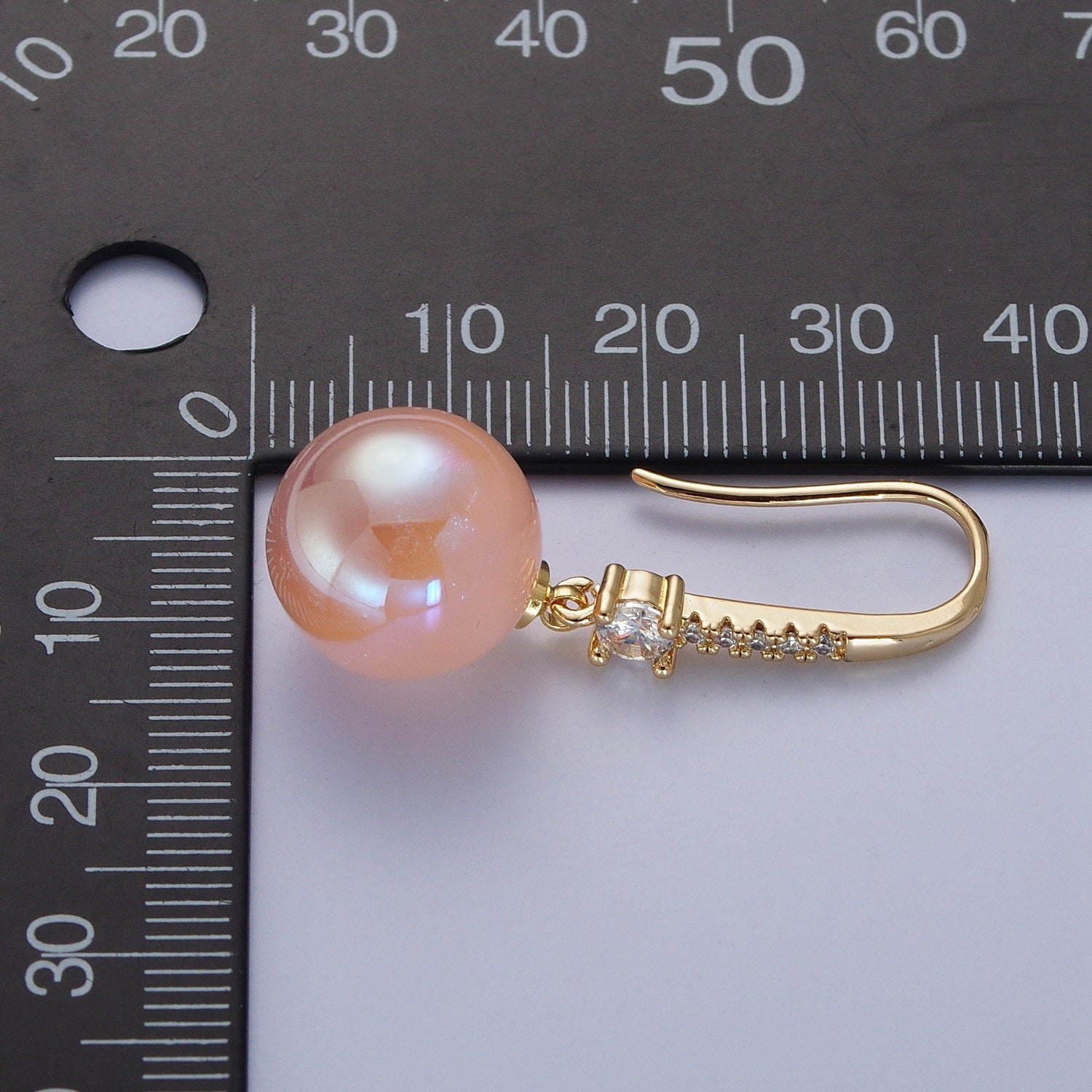 24K Gold Filled Micro Pave CZ Dangle Earrings with Round Ball Pastel AB Color Drop X819 - DLUXCA
