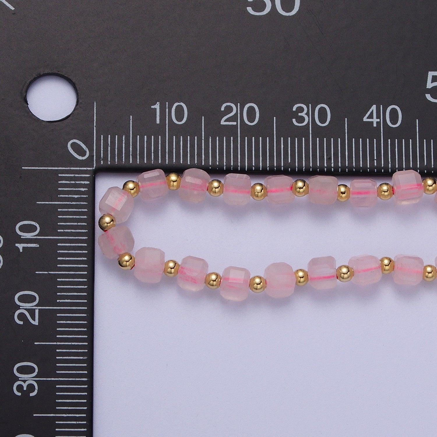 15.5 Inch Natural Pink Rose Quartz Multi Faceted Cube Gemstone w. Gold Bead Choker Necklace | WA-1427 - DLUXCA