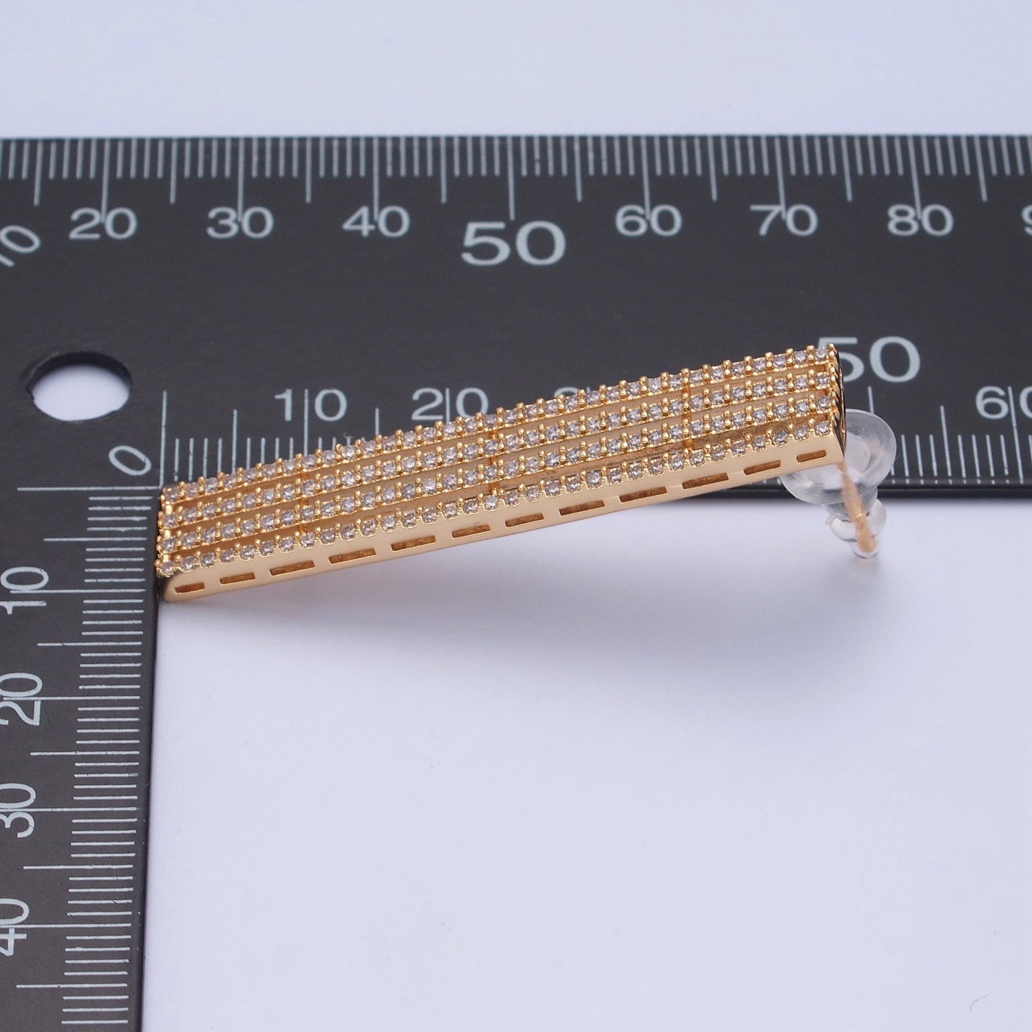 24K Gold Filled Elongated Micro Pave Bar Stud Earrings W731 - DLUXCA