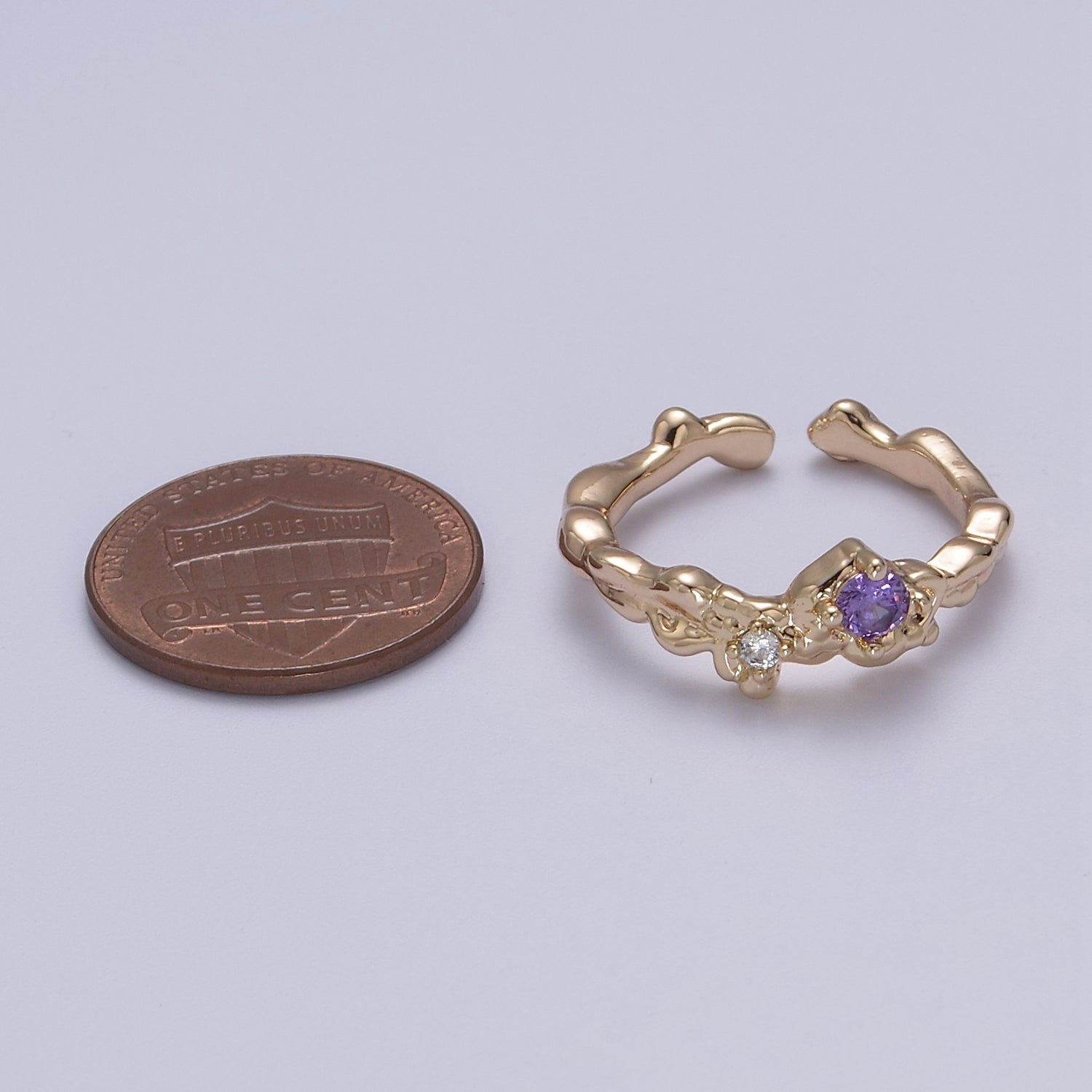 Dainty Purple Cz Ring Rustic Open Adjustable Ring S-460 - DLUXCA