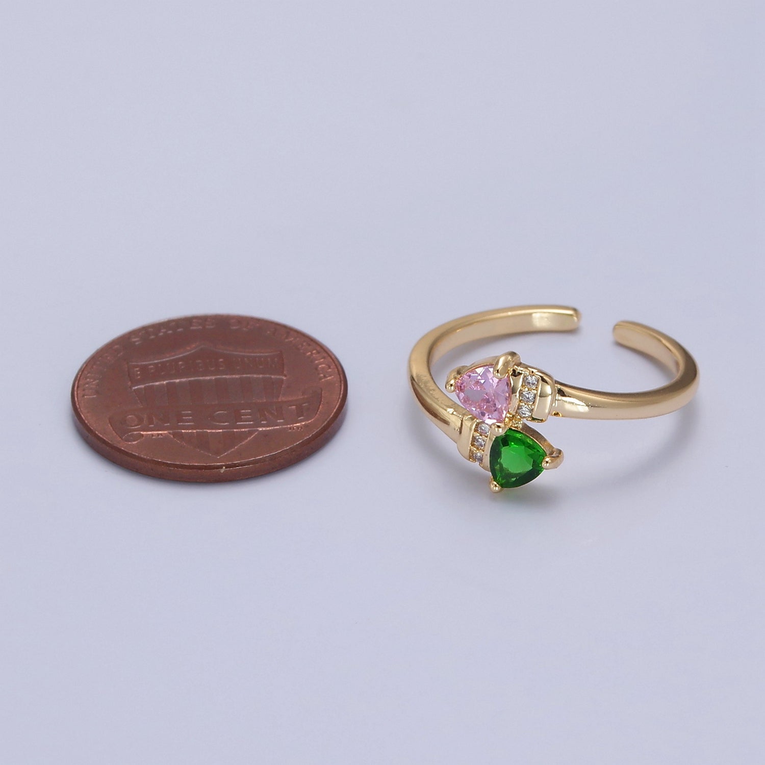 Pink Green Cz Stone Ring Dainty Ring V-292 - DLUXCA