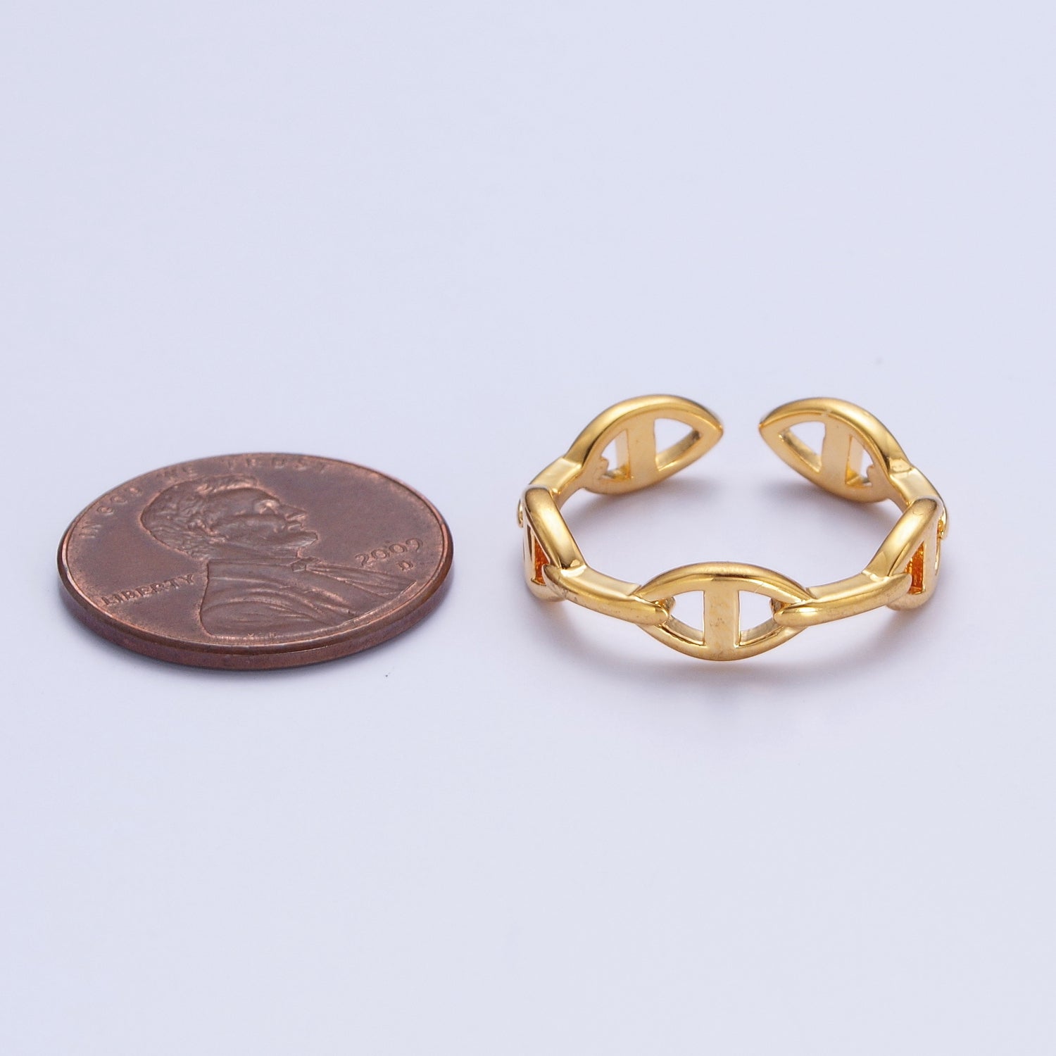 24K Gold Filled Anchor Mariner Chain Link Adjustable Gold Ring | X574 - DLUXCA