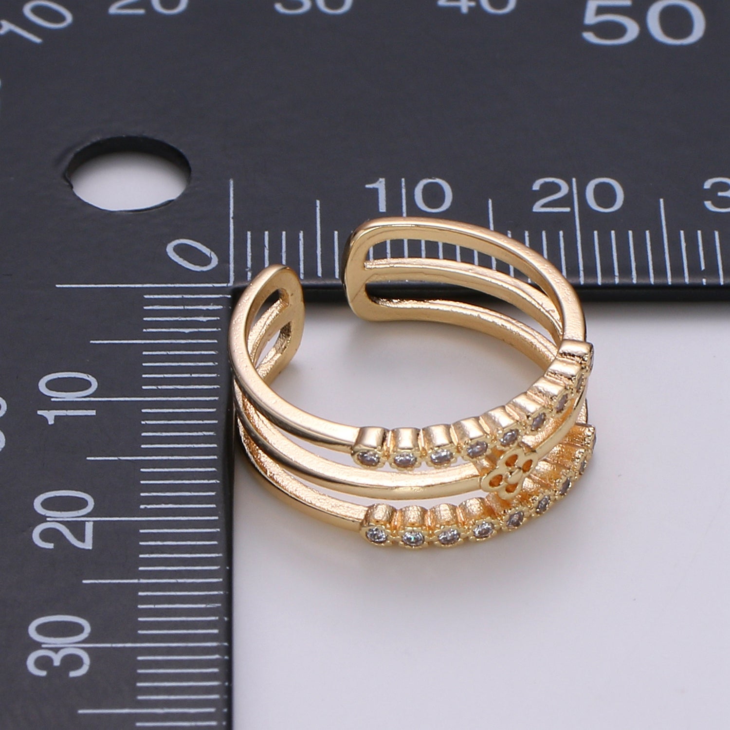 1pc Daisy Pave 18k Gold Ring, Adjustable Gold Curb Ring, Simple double rows of Flower Ring, Bouquet Sun Flower R308 - DLUXCA