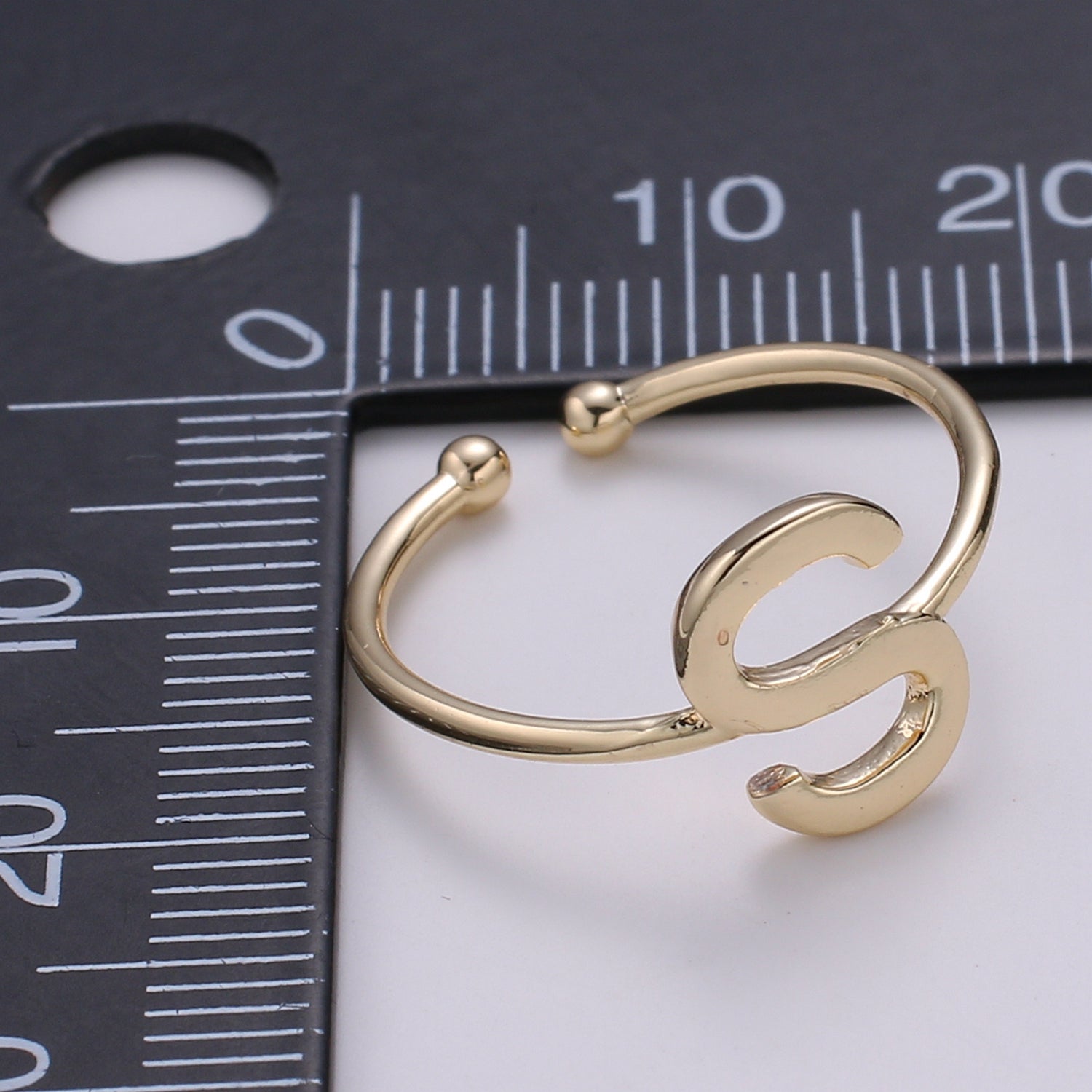 1pc S Initial 18k Gold Ring, Adjustable Gold Curb Ring, Simple Alphabet Ring, Valentine Ring- 284 - DLUXCA