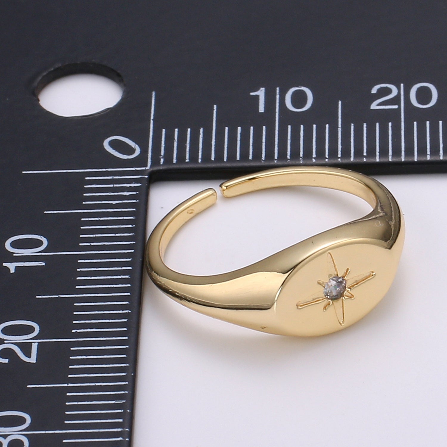 1pc North Star of the Universe Gold Ring, Solitaire CZ Milky way Adjustable Gold Signet Ring, Simple Ring, Circle Ring R494 - DLUXCA