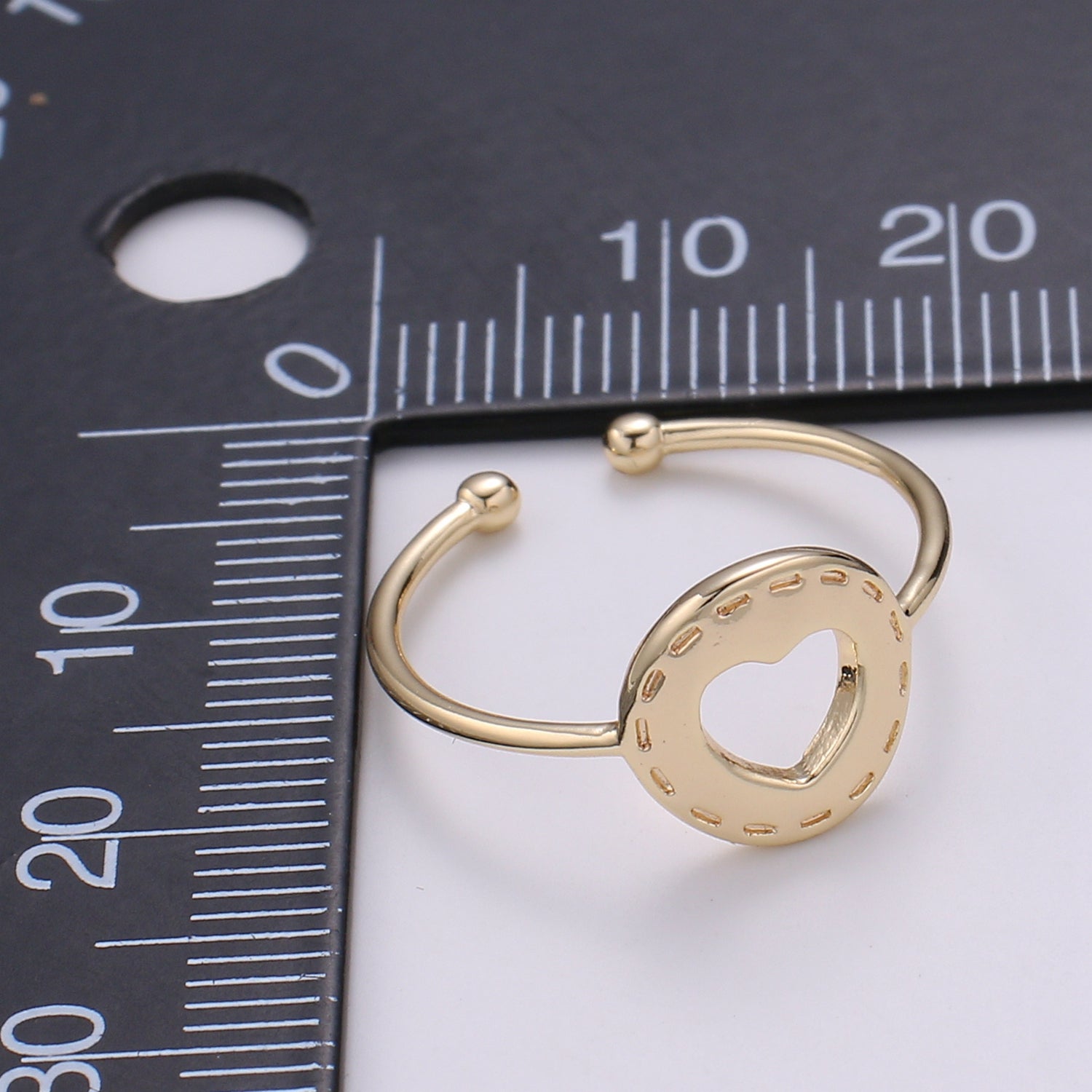 18K Gold Filled Heart Round Adjustable Ring - R264 - DLUXCA