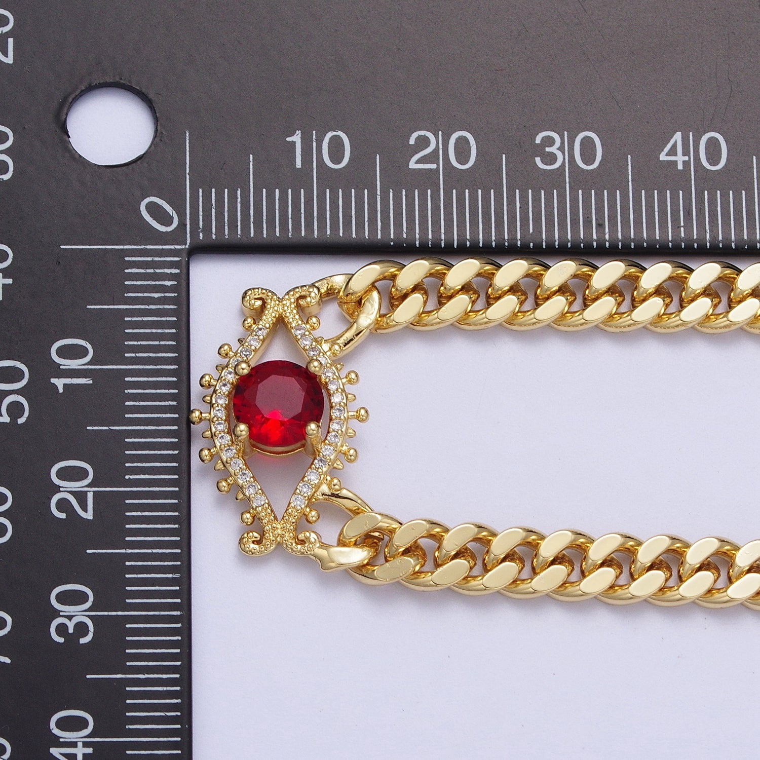 Red, Blue Micro Paved Evil Eye of Ra 18 Inch Gold Curb Chain Necklace | WA-1410 WA-1411 - DLUXCA