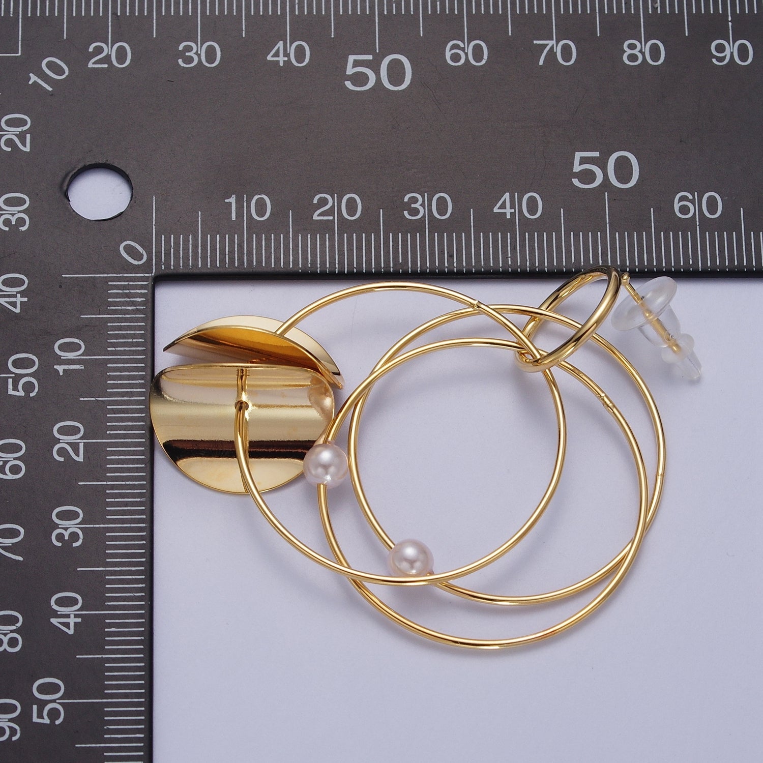 Gold Geometric Multiple Circle Hoop Pearl Drop Earrings | Y151 - DLUXCA