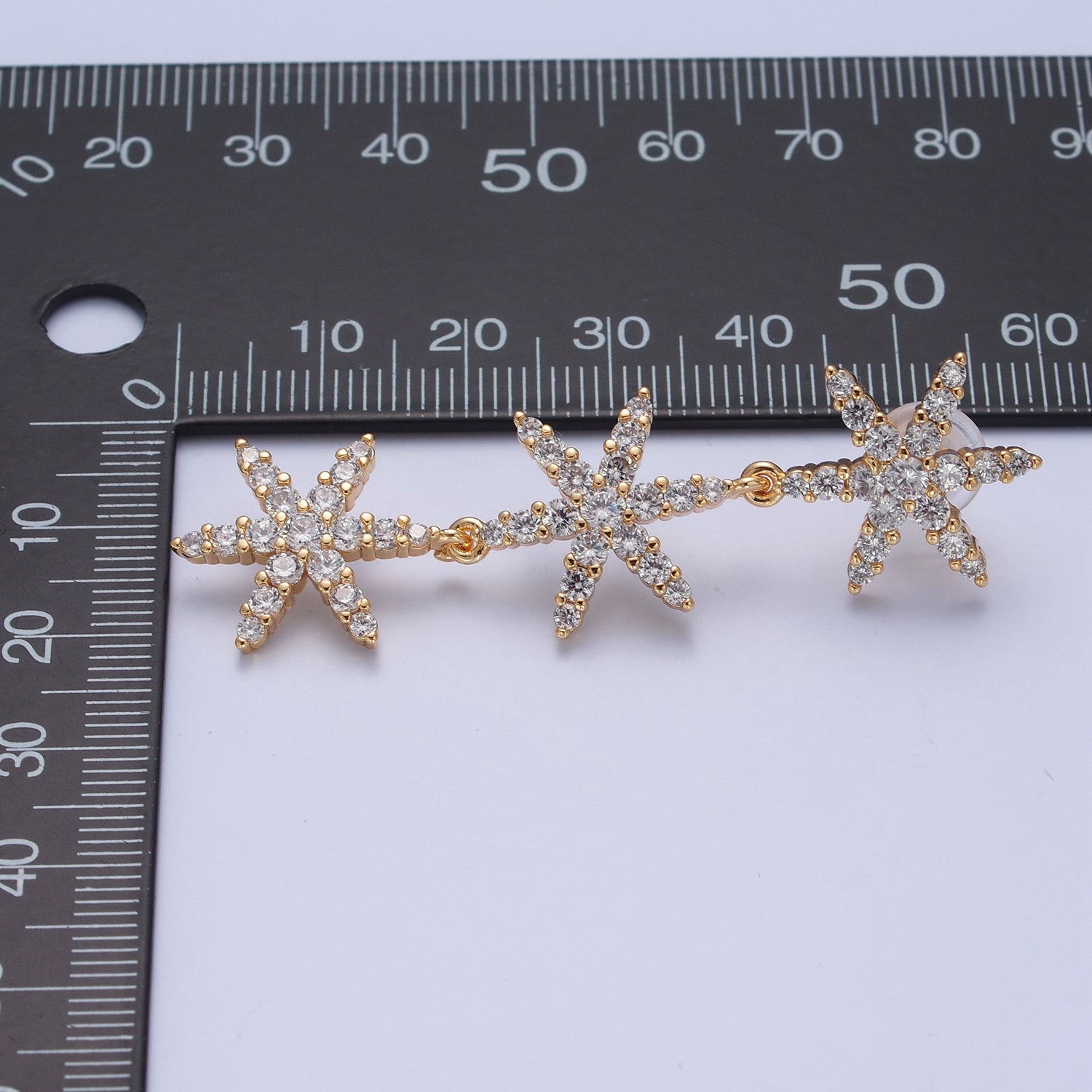 24K Gold Filled Micro Pave Star Dangle Stud Earrings W730 - DLUXCA