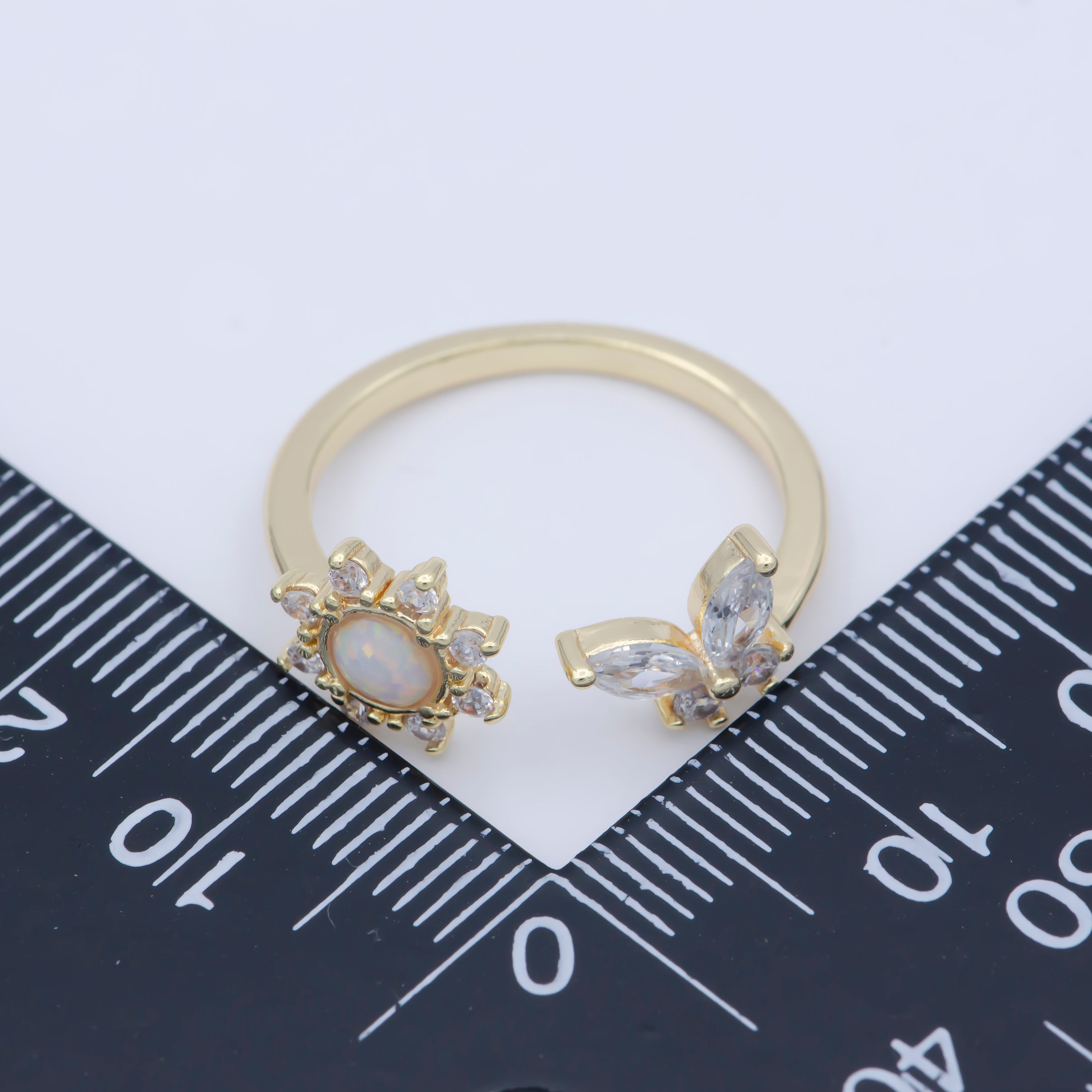 Dainty Opal Butterfly Ring Blue Clear Opal Mini Gold Filled Adjustable Ring - O482 - DLUXCA